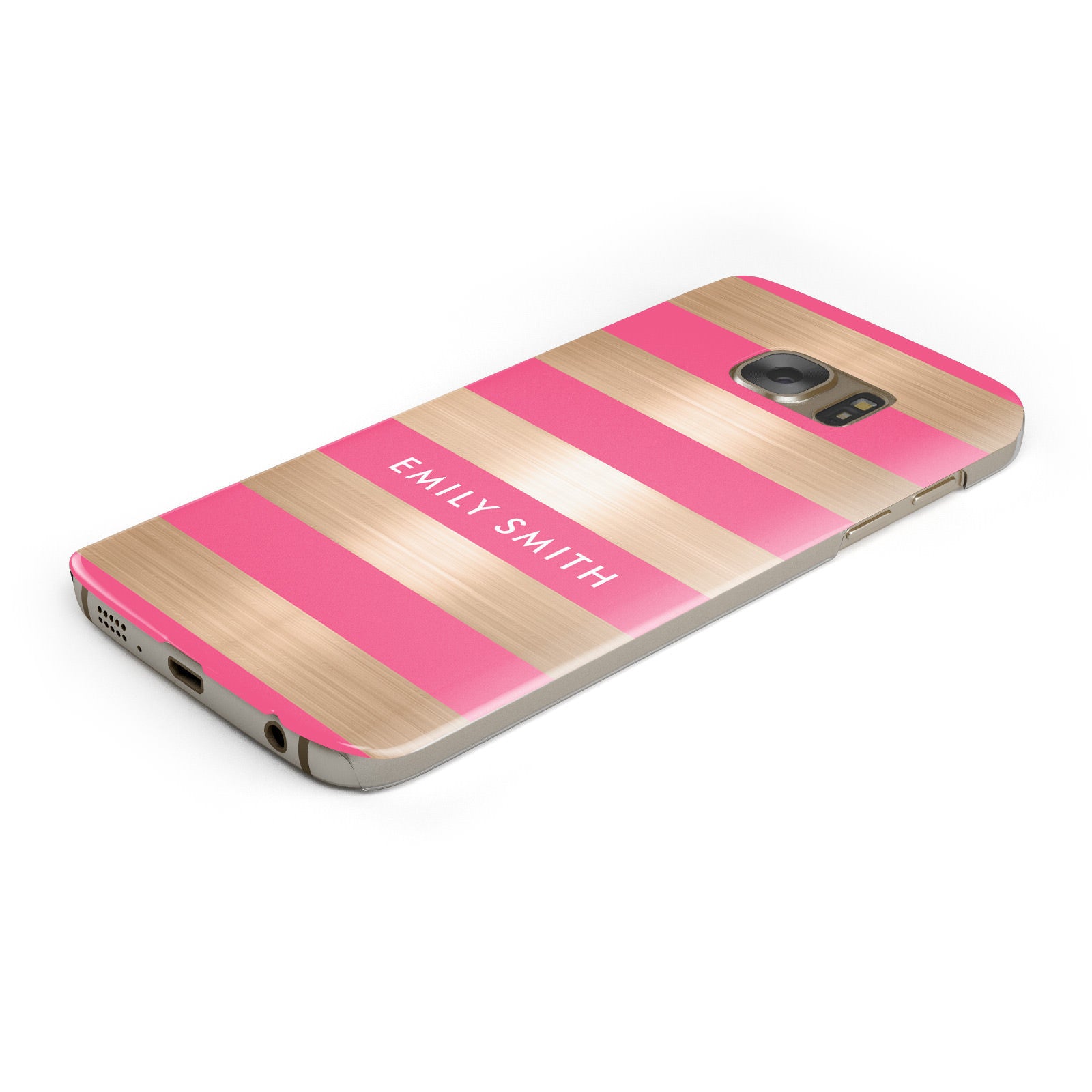 Personalised Gold Pink Stripes Name Initial Samsung Galaxy Case Bottom Cutout