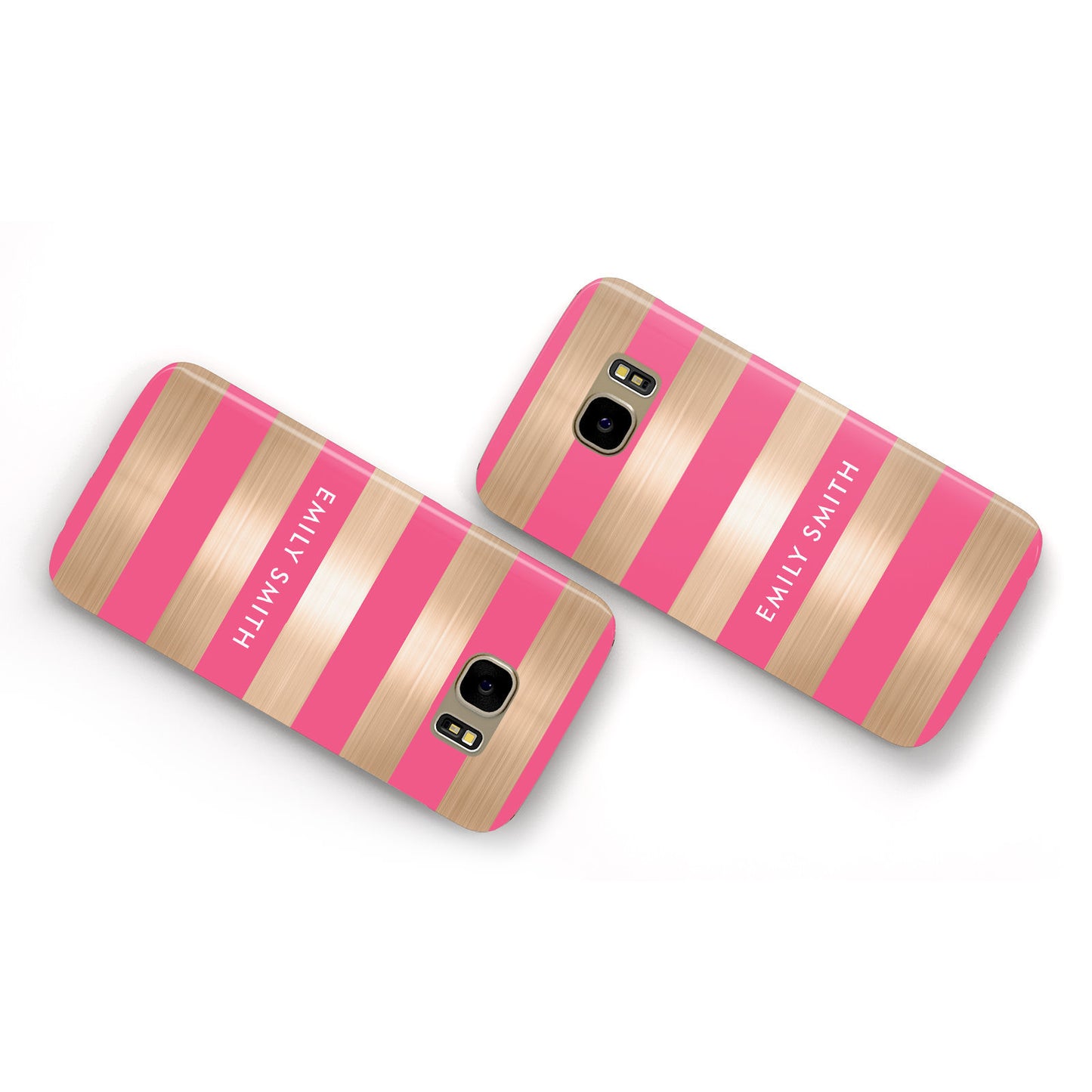 Personalised Gold Pink Stripes Name Initial Samsung Galaxy Case Flat Overview