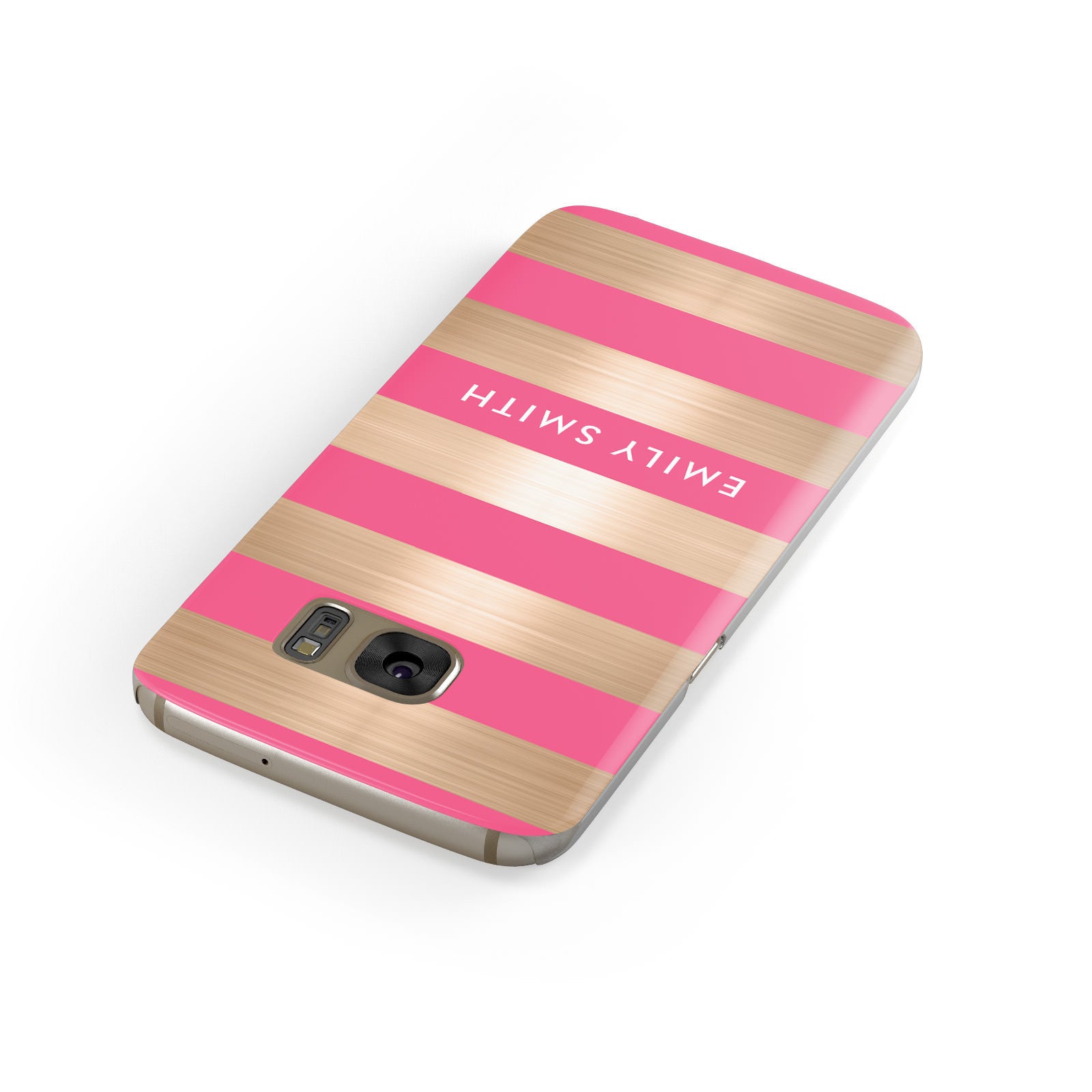 Personalised Gold Pink Stripes Name Initial Samsung Galaxy Case Front Close Up