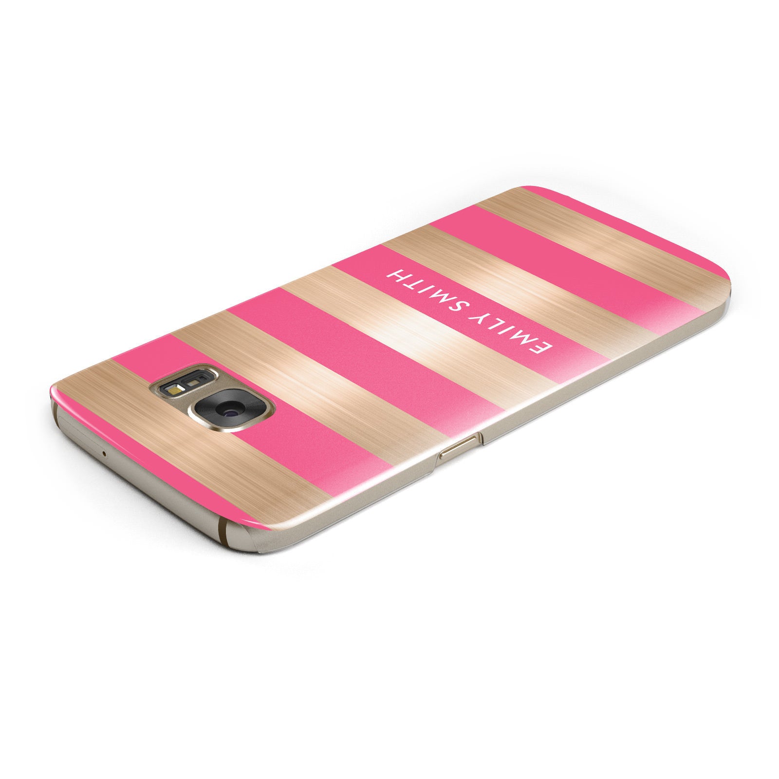 Personalised Gold Pink Stripes Name Initial Samsung Galaxy Case Top Cutout