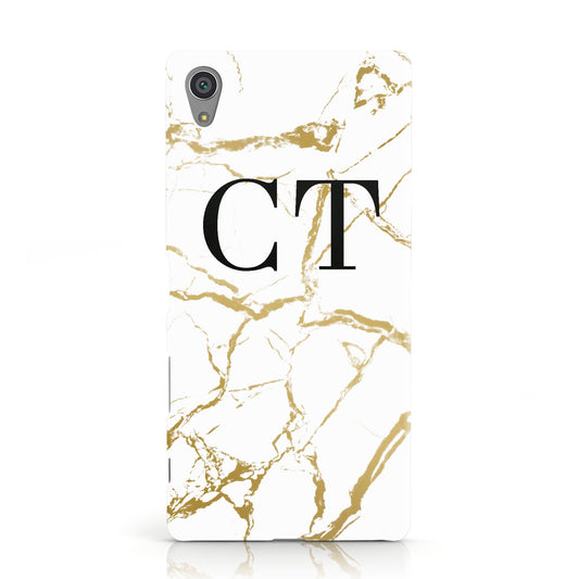 Personalised Gold Veins White Marble Monogram Sony Xperia Case