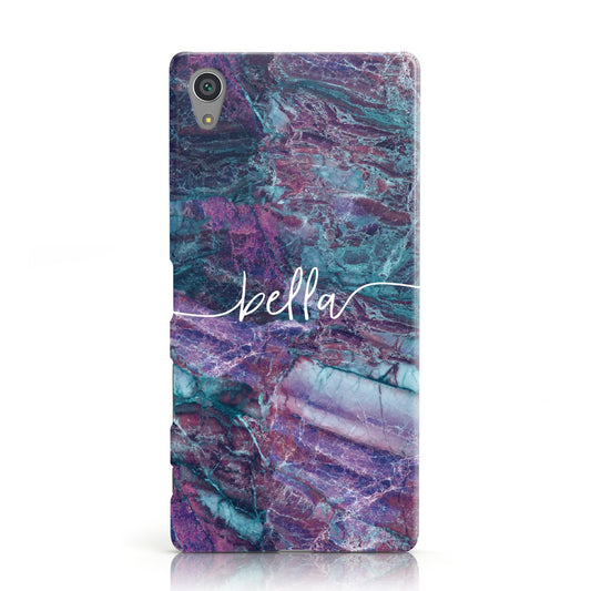 Personalised Green Purple Marble & Name Sony Xperia Case