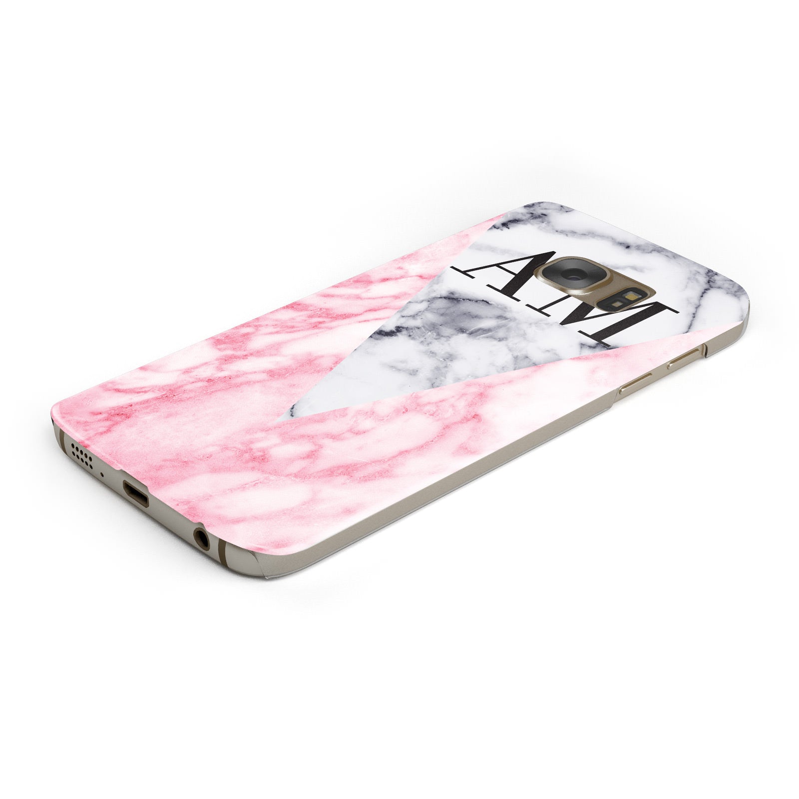 Personalised Grey Inset Marble Initials Samsung Galaxy Case Bottom Cutout
