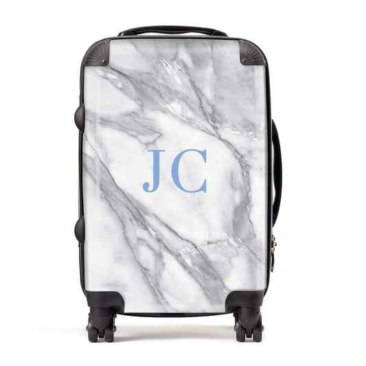 Grey Marble Blue Initials Personalised Suitcase