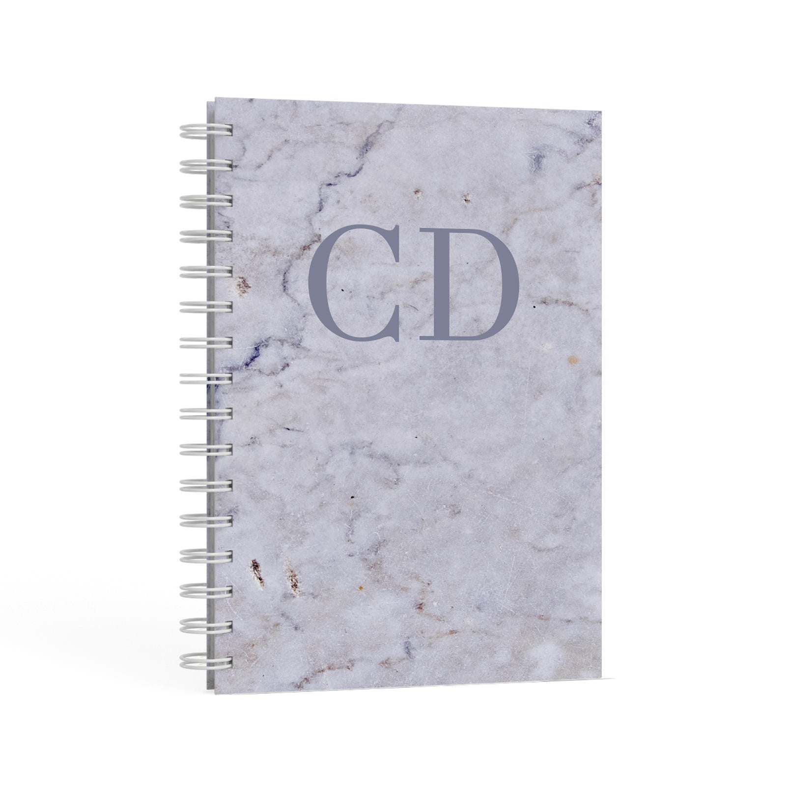 Grey Marble Grey Initials A5 Hardcover Notebook Second Side View