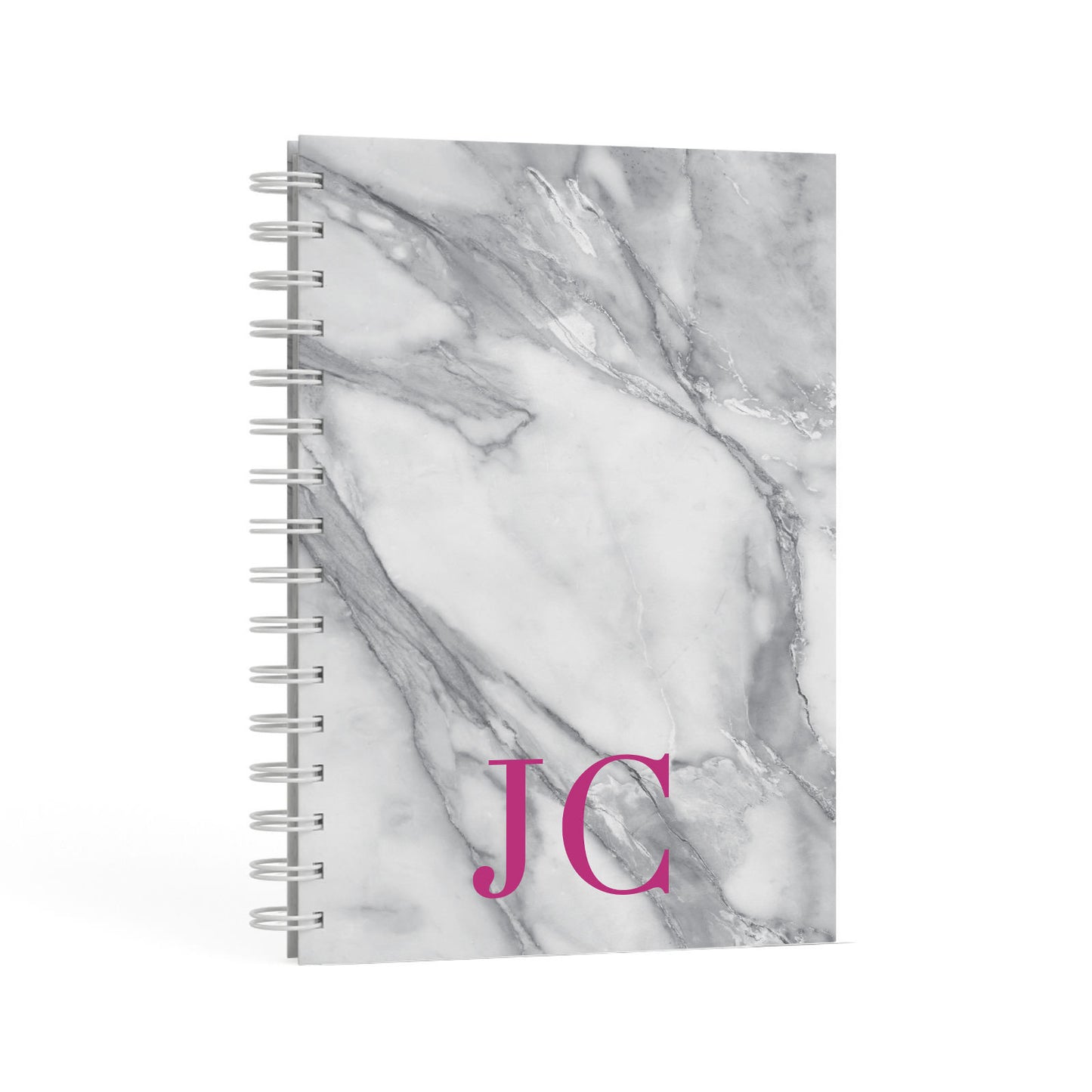 Grey Marble Pink Initials A5 Hardcover Notebook Second Side View