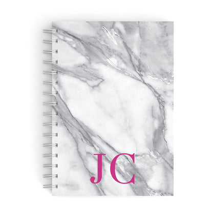 Grey Marble Pink Initials A5 Hardcover Notebook