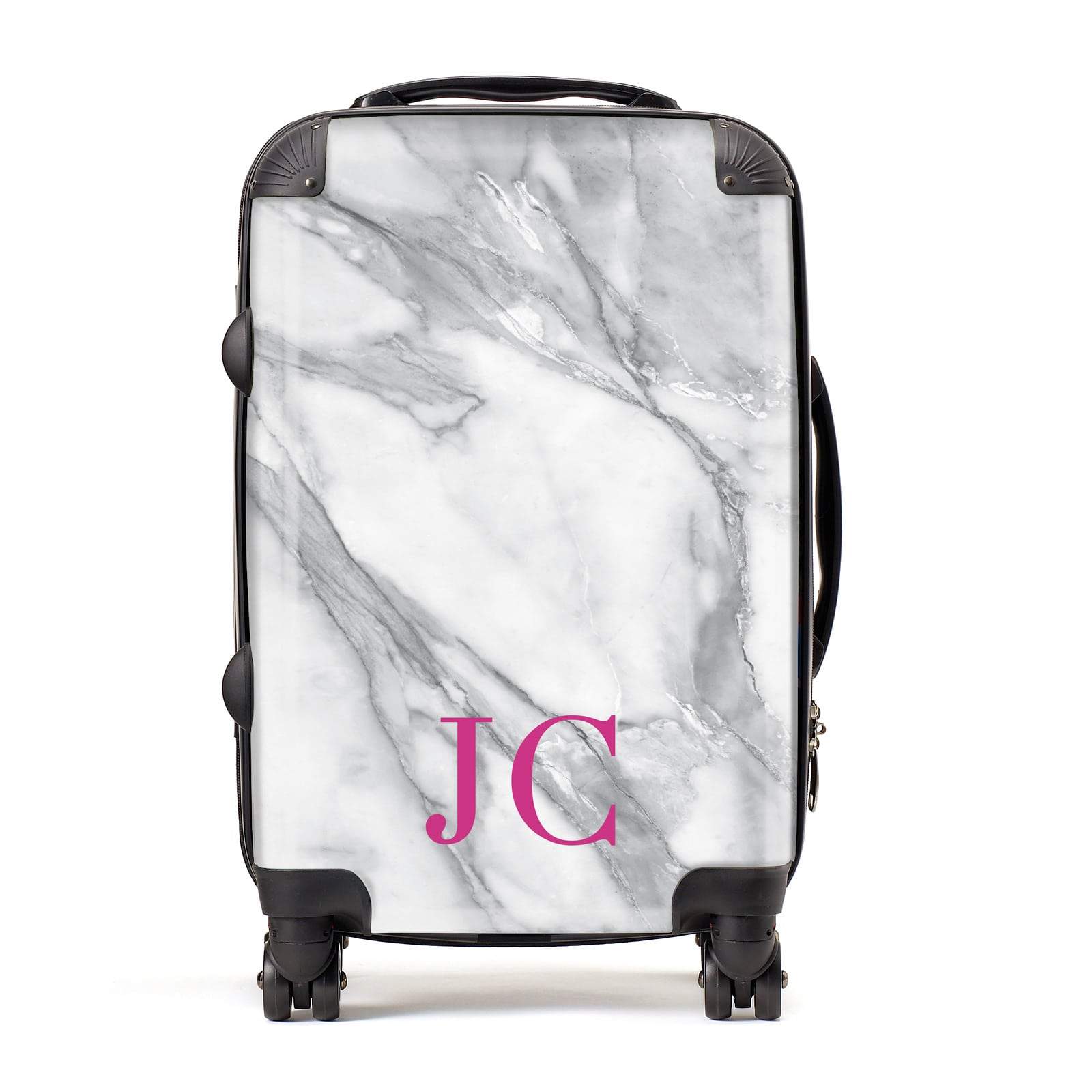 Grey Marble Pink Initials Personalised Suitcase