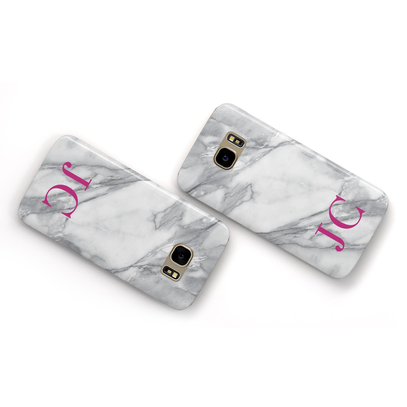 Grey Marble Pink Initials Samsung Galaxy Case Flat Overview