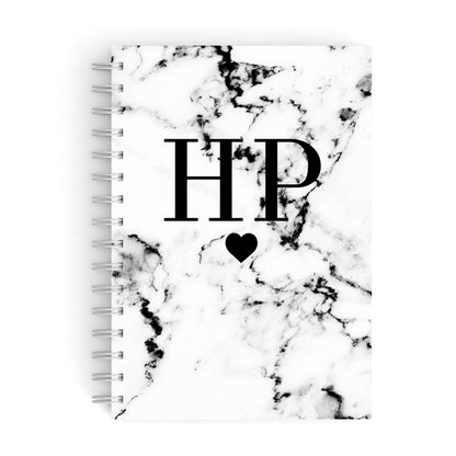 Heart Decal Marble Initials Personalised A5 Hardcover Notebook