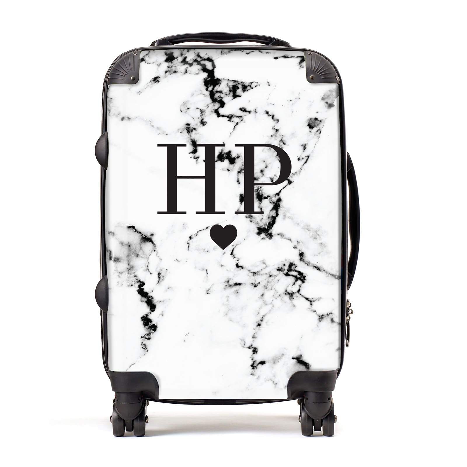 Heart Decal Marble Initials Personalised Suitcase
