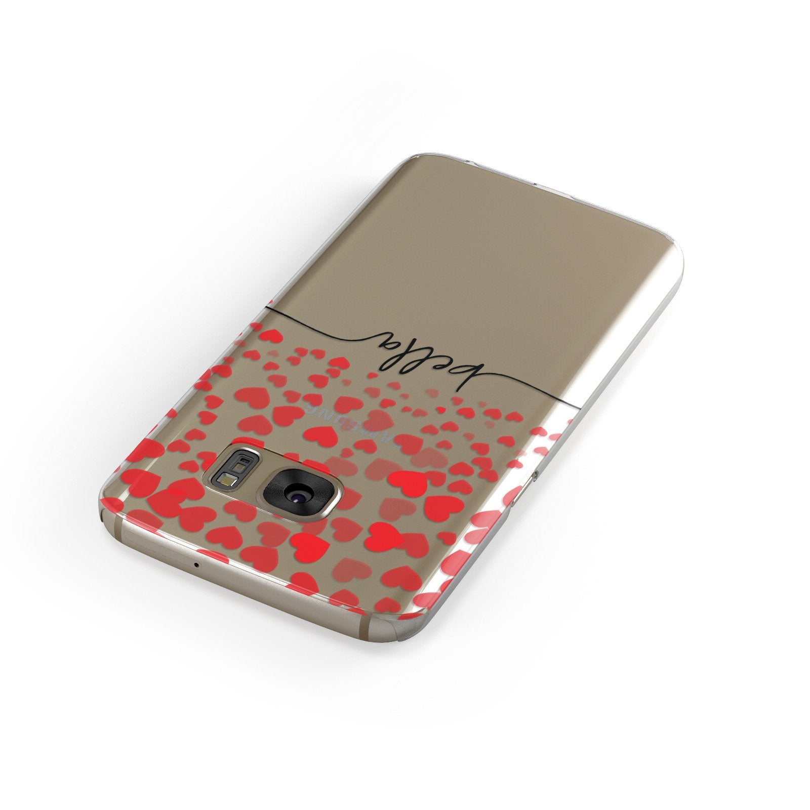 Personalised Hearts Confetti & Black Name Samsung Galaxy Case Front Close Up