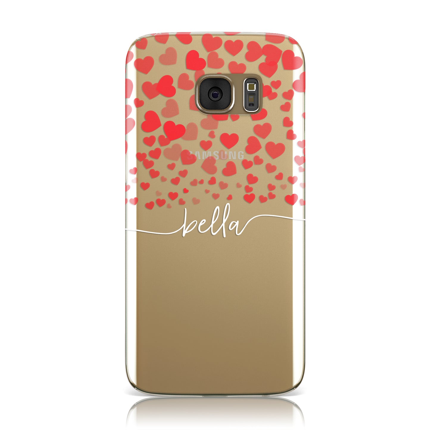Personalised Hearts Confetti & Clear White Name Samsung Galaxy Case