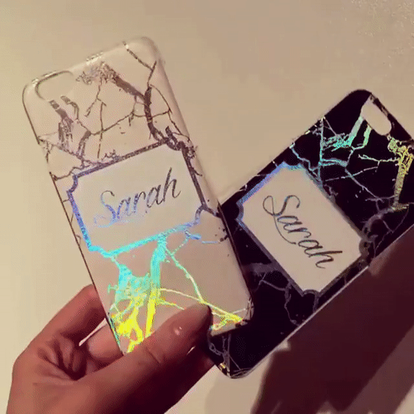 Holographic Marble Black Personalised Apple iPhone Case