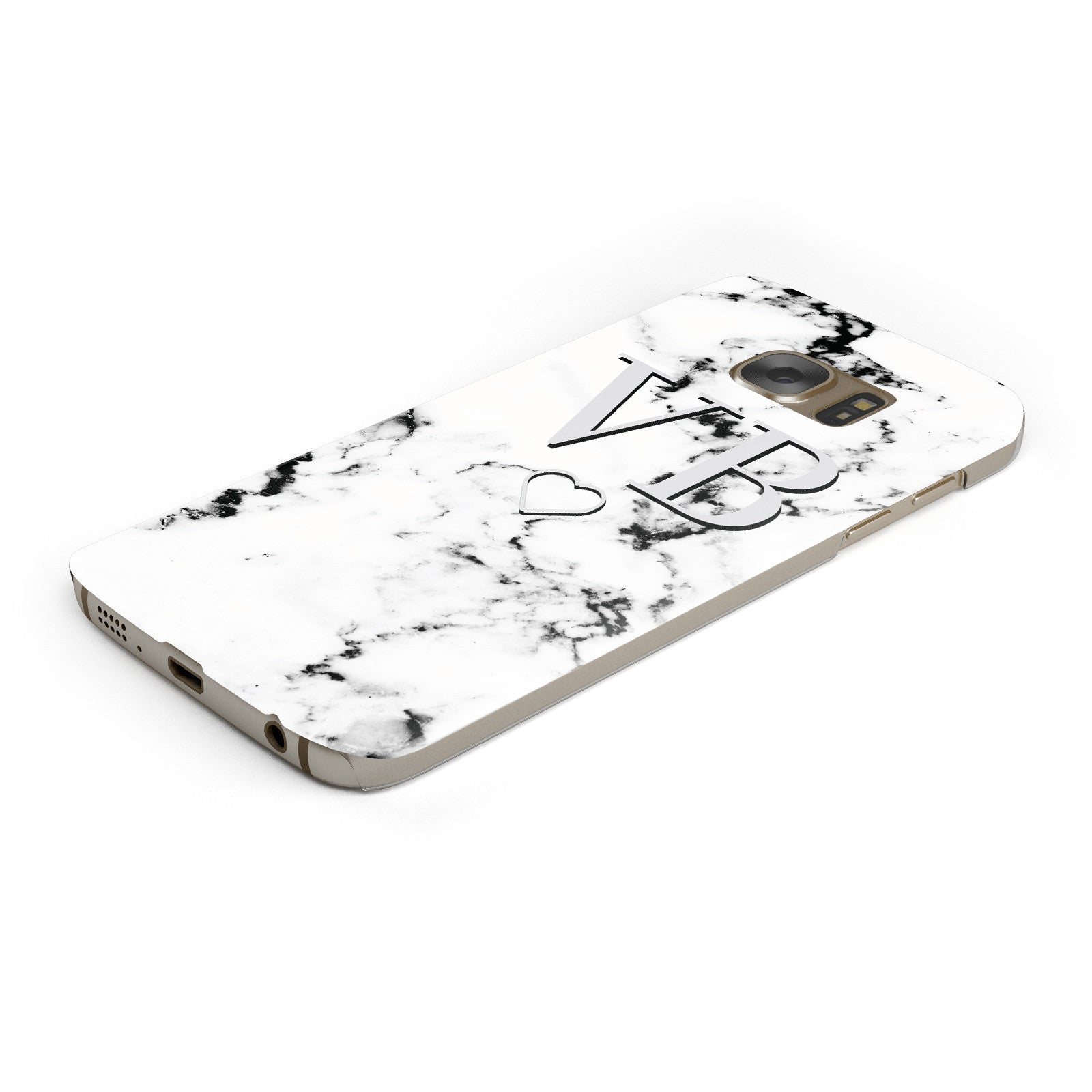 Personalised Initials Outline Heart Marble Samsung Galaxy Case Bottom Cutout