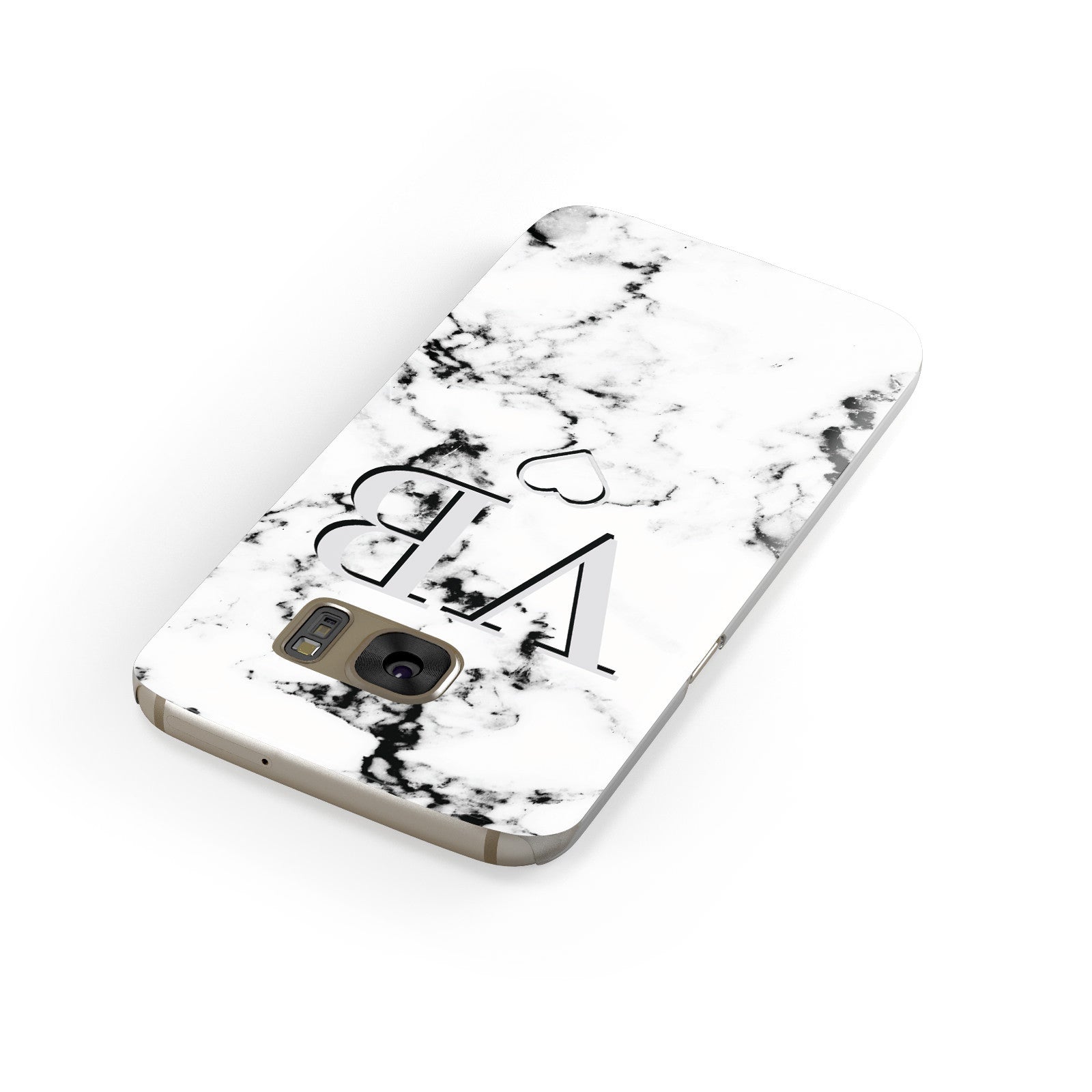 Personalised Initials Outline Heart Marble Samsung Galaxy Case Front Close Up