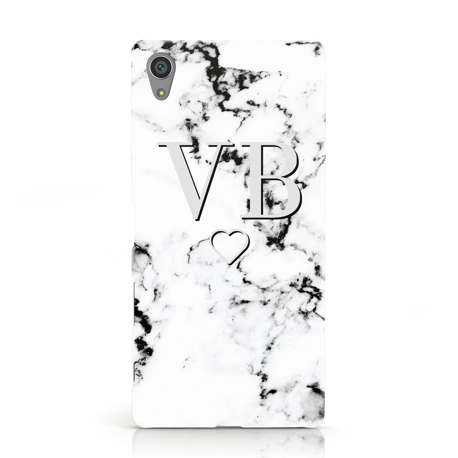 Personalised Initials Outline Heart Marble Sony Xperia Case