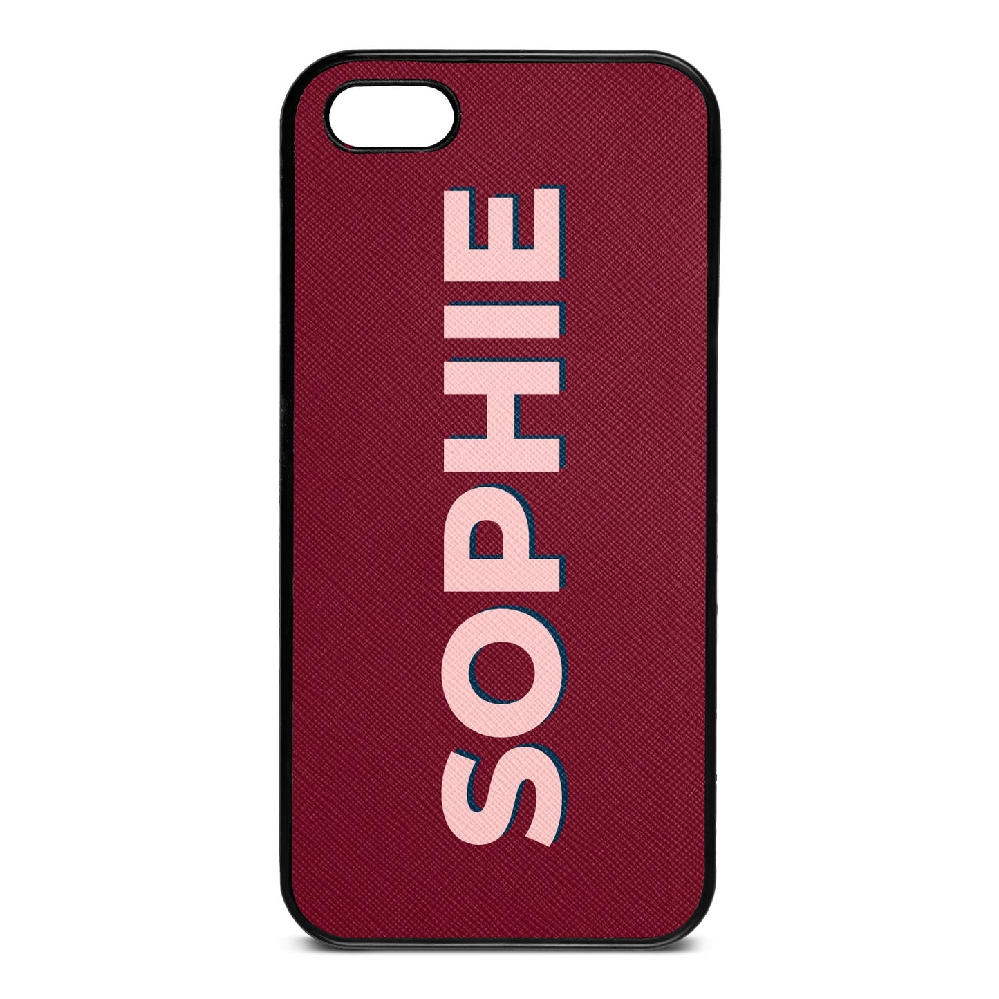 Personalised Dark Red Saffiano Leather iPhone 5 Case