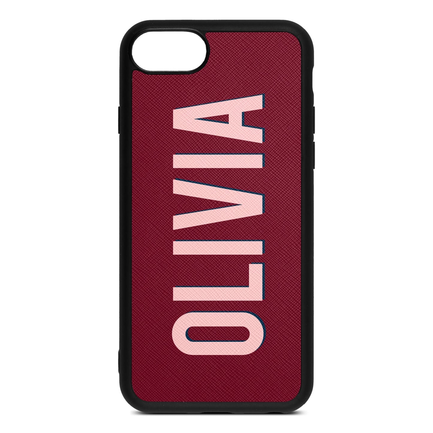 Personalised Dark Red Saffiano Leather iPhone 8 Case
