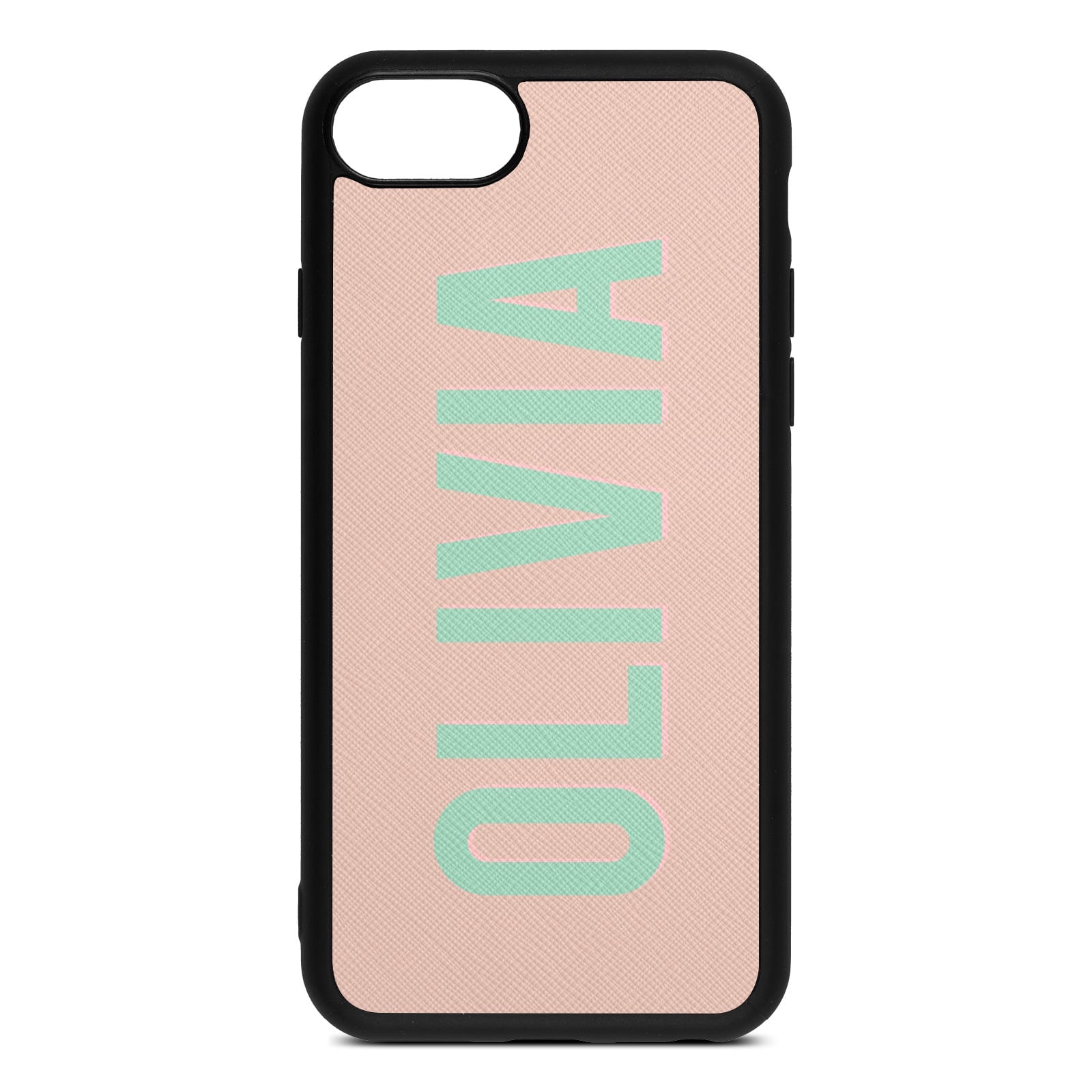 Personalised Nude Saffiano Leather iPhone 8 Case