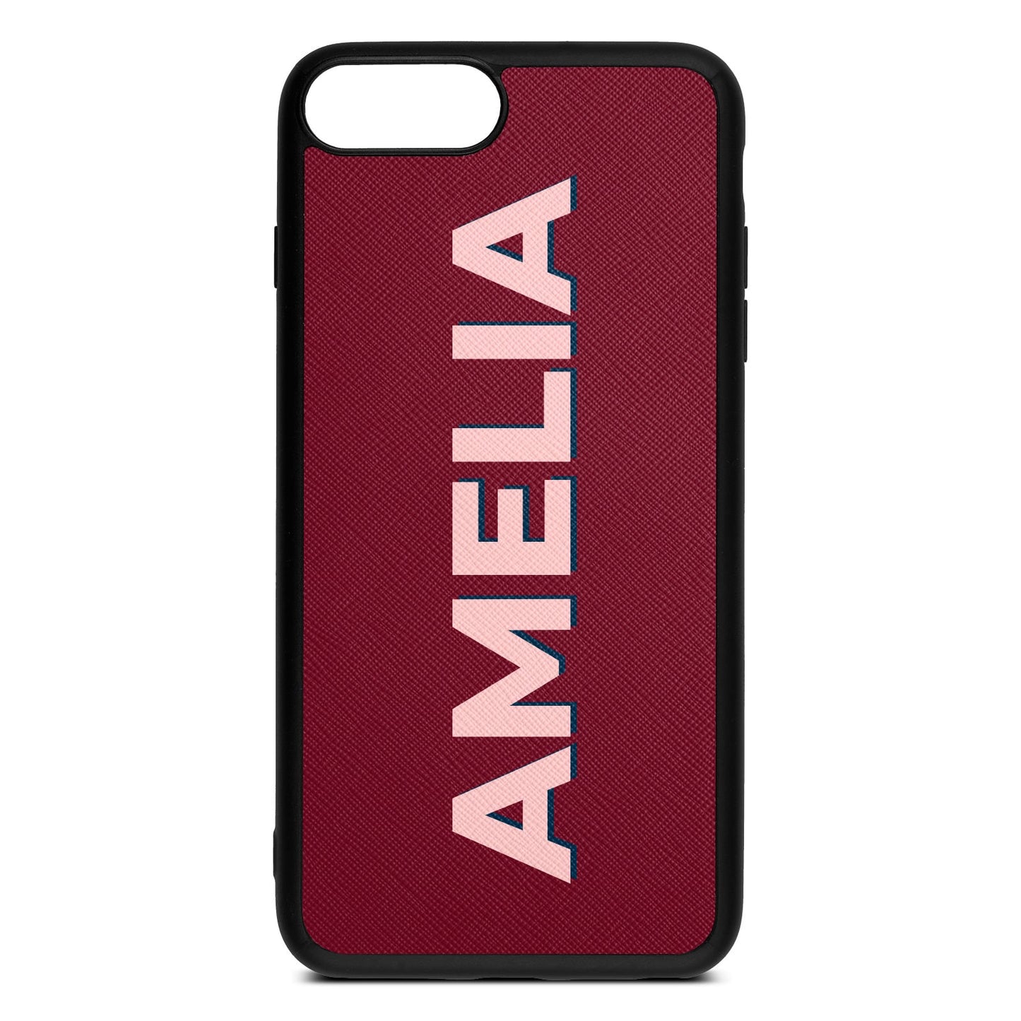 Personalised Dark Red Saffiano Leather iPhone 8 Plus Case