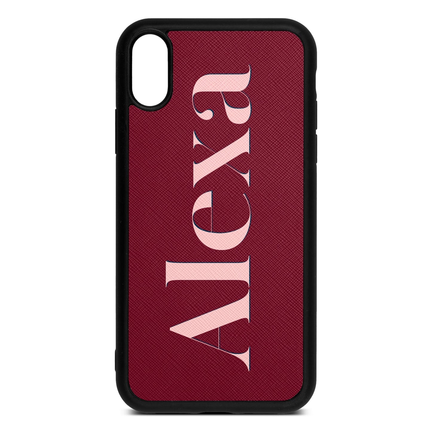 Personalised Dark Red Saffiano Leather iPhone XR Case