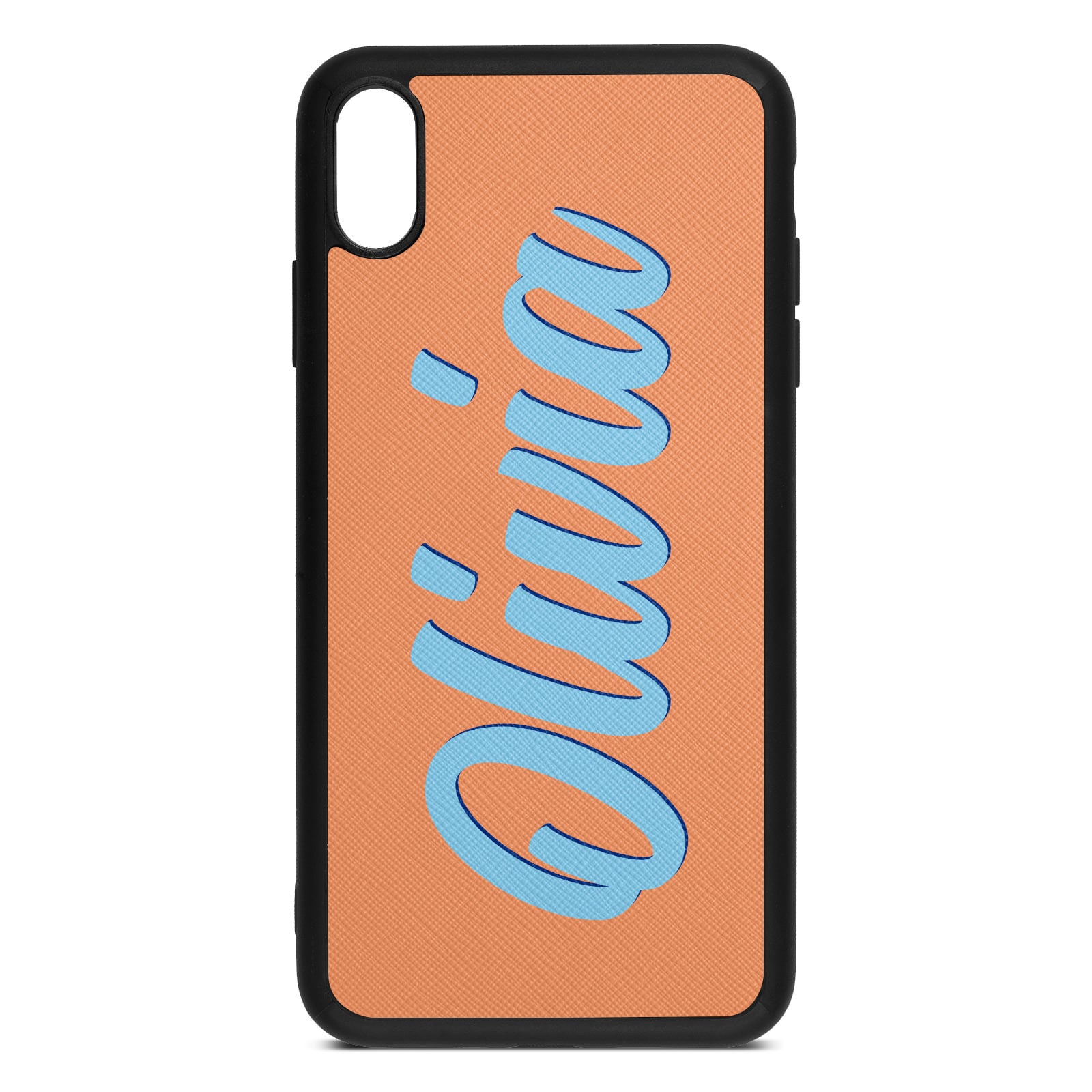 Personalised Orange Saffiano Leather iPhone XS Max Case