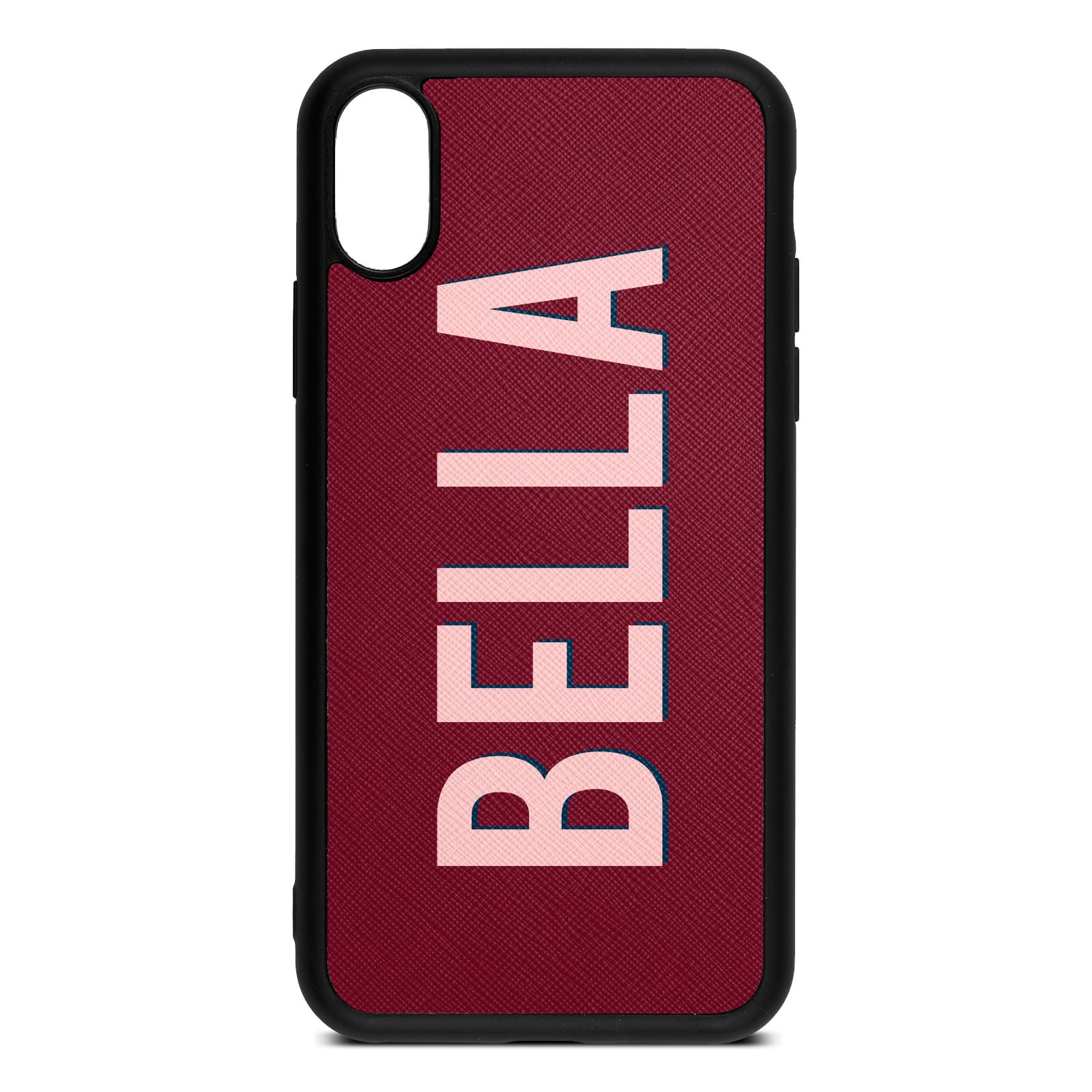 Personalised Dark Red Saffiano Leather iPhone XS Case