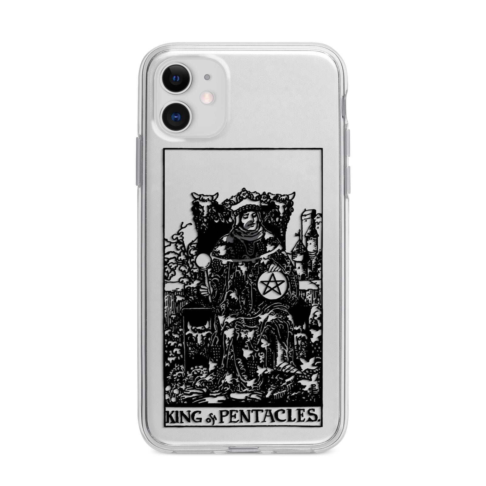 King of Pentacles Monochrome Apple iPhone 11 in White with Bumper Case
