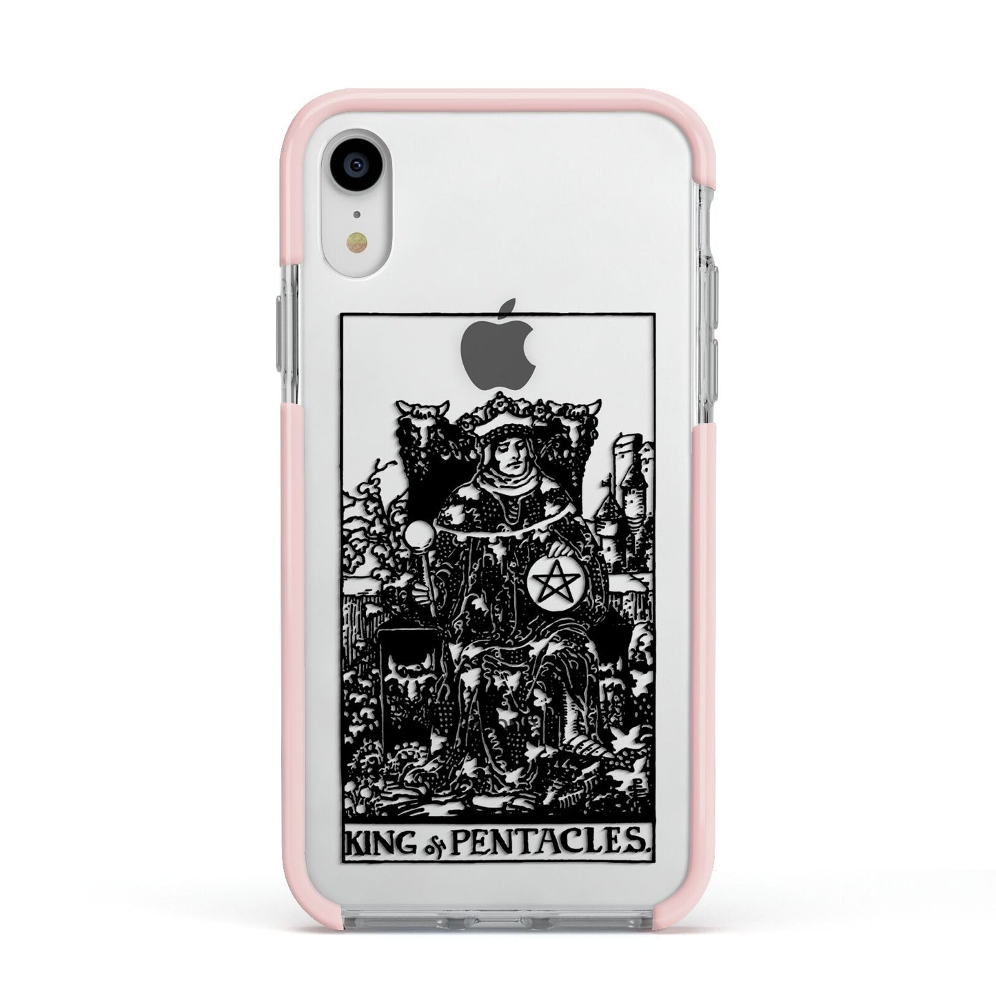 King of Pentacles Monochrome Apple iPhone XR Impact Case Pink Edge on Silver Phone