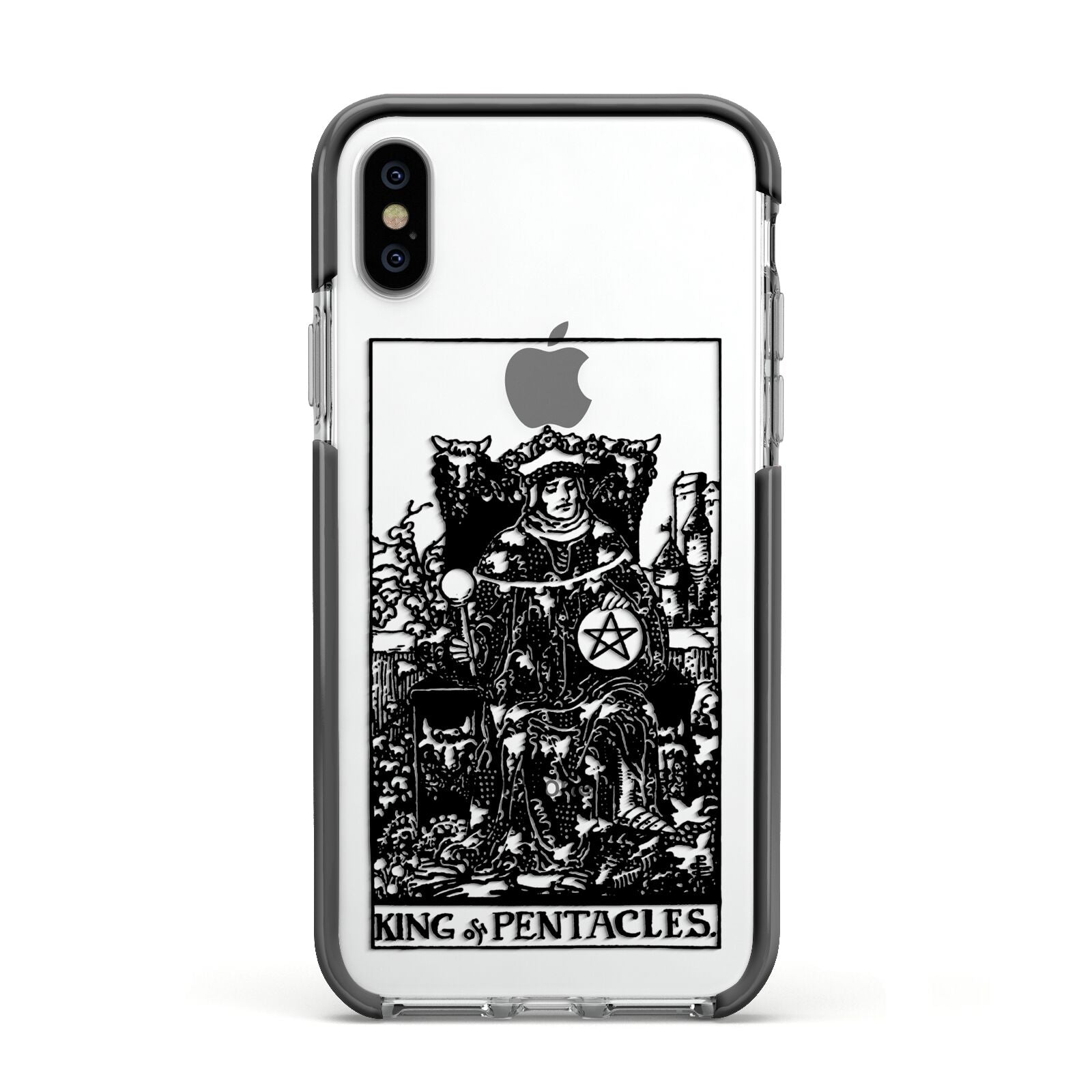 King of Pentacles Monochrome Apple iPhone Xs Impact Case Black Edge on Silver Phone