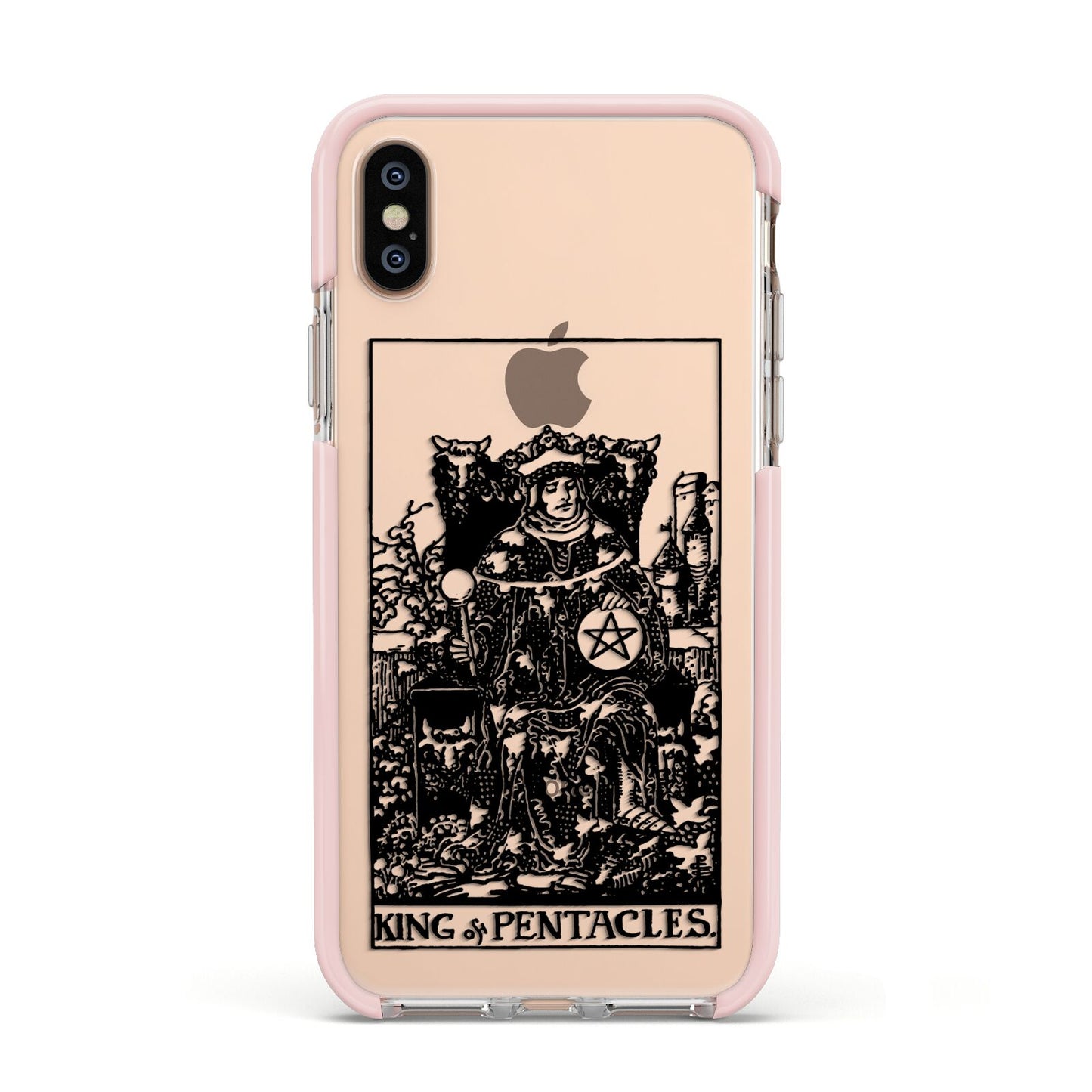 King of Pentacles Monochrome Apple iPhone Xs Impact Case Pink Edge on Gold Phone