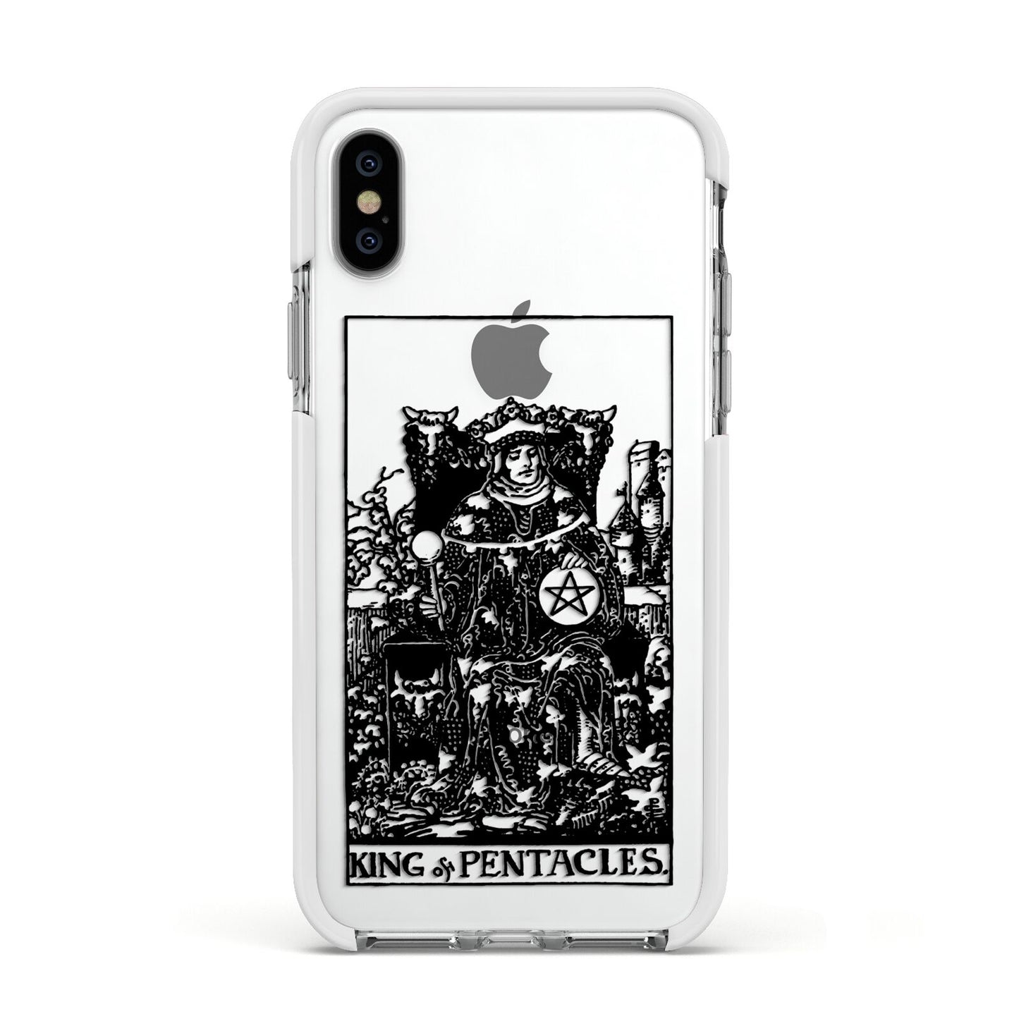 King of Pentacles Monochrome Apple iPhone Xs Impact Case White Edge on Silver Phone