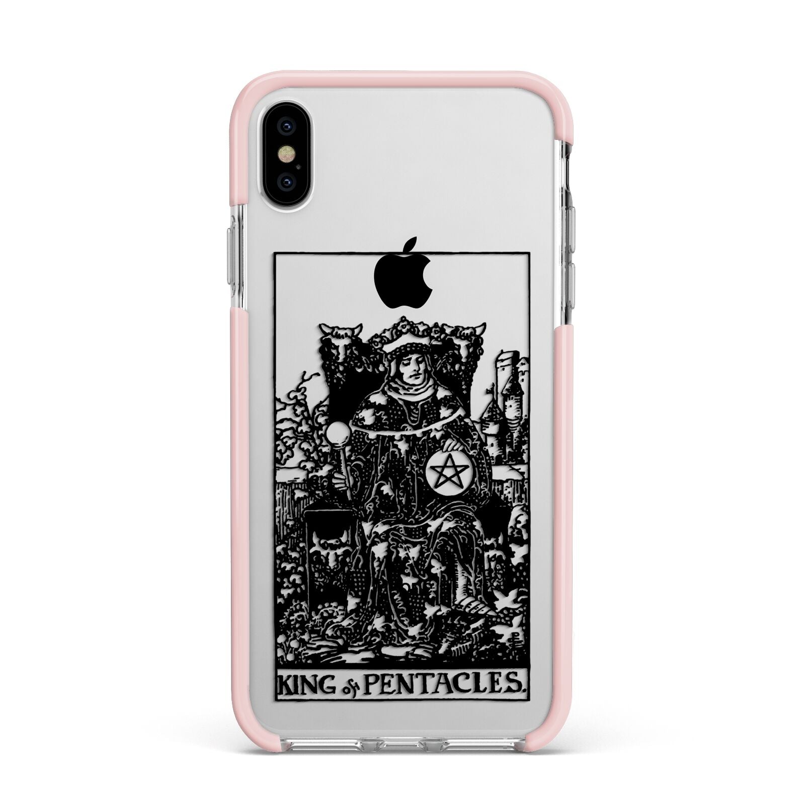 King of Pentacles Monochrome Apple iPhone Xs Max Impact Case Pink Edge on Silver Phone