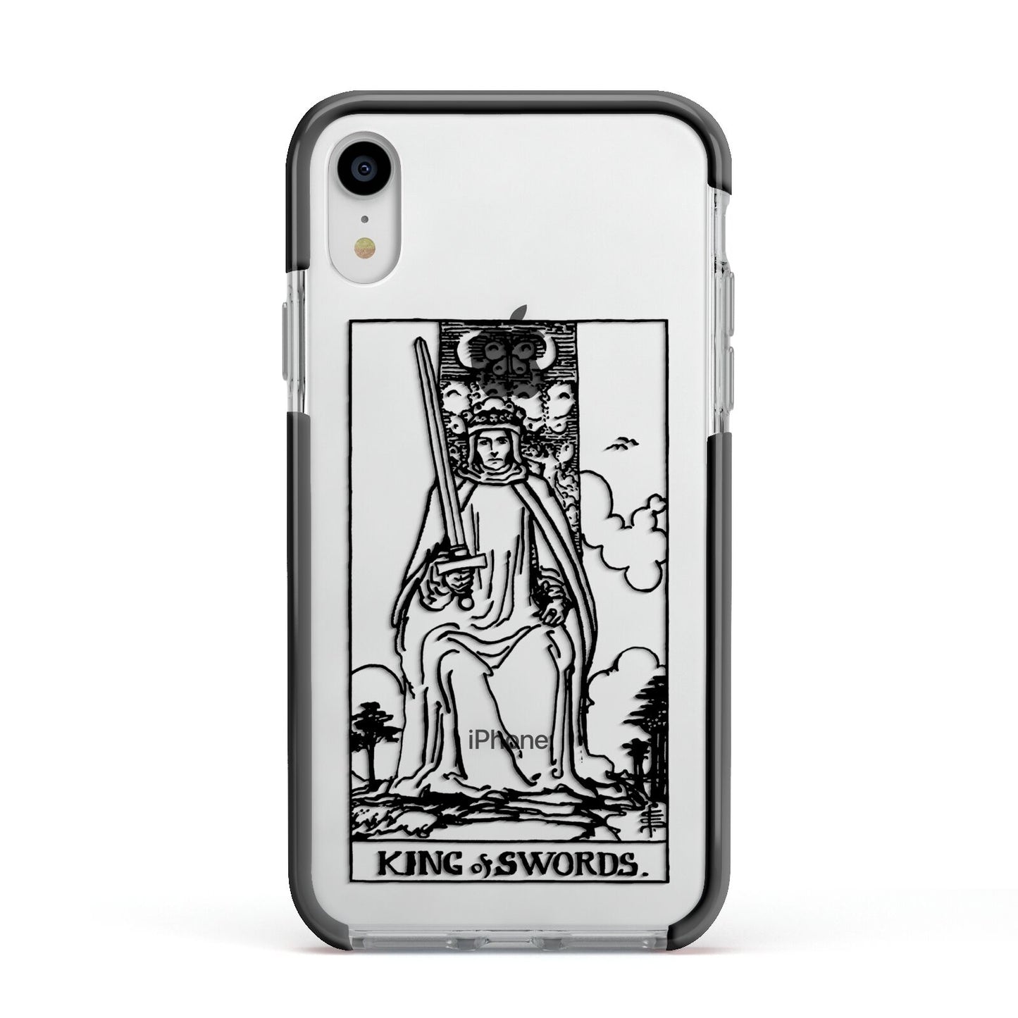 King of Swords Monochrome Apple iPhone XR Impact Case Black Edge on Silver Phone