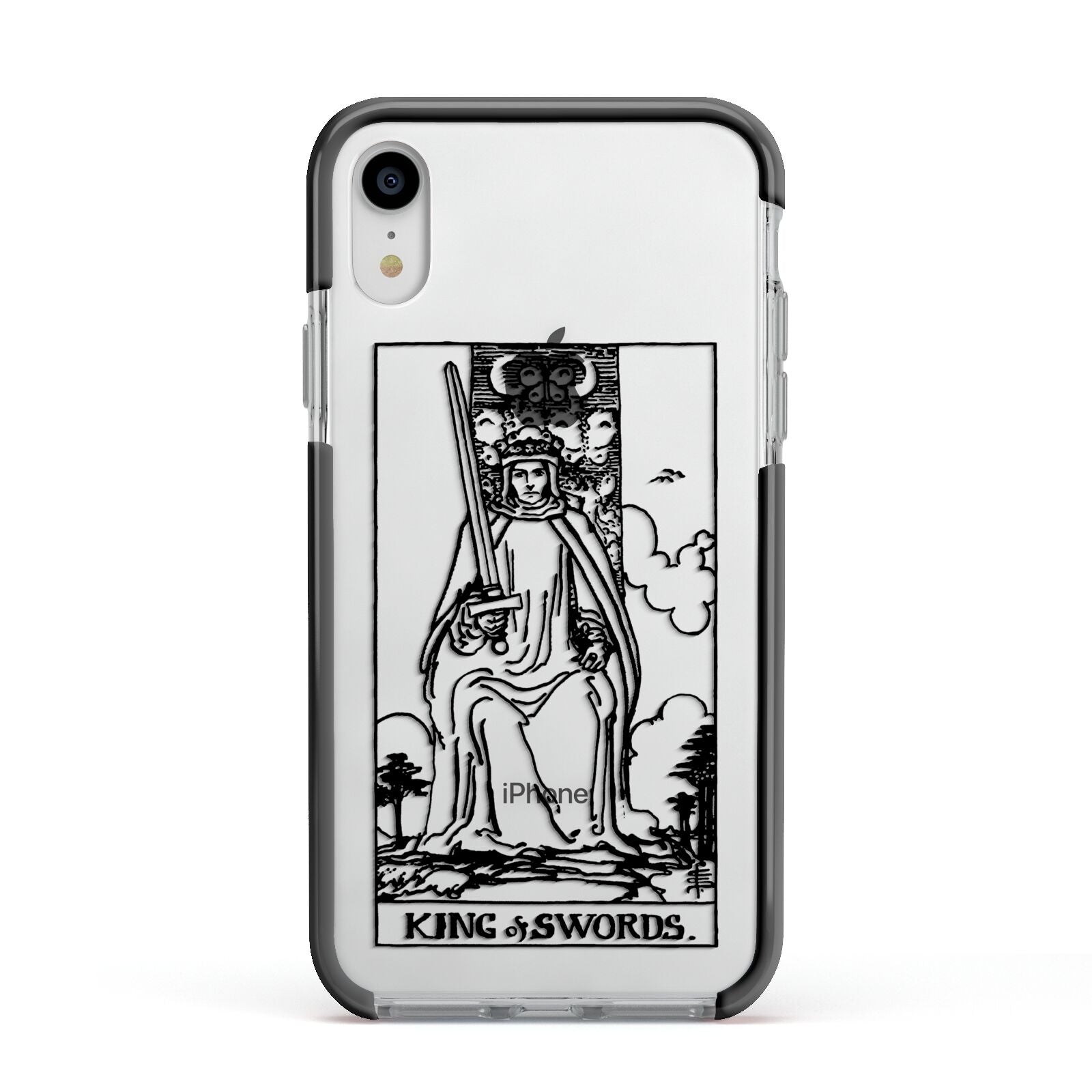 King of Swords Monochrome Apple iPhone XR Impact Case Black Edge on Silver Phone