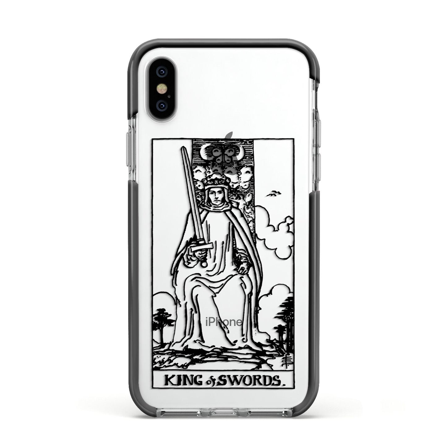 King of Swords Monochrome Apple iPhone Xs Impact Case Black Edge on Silver Phone