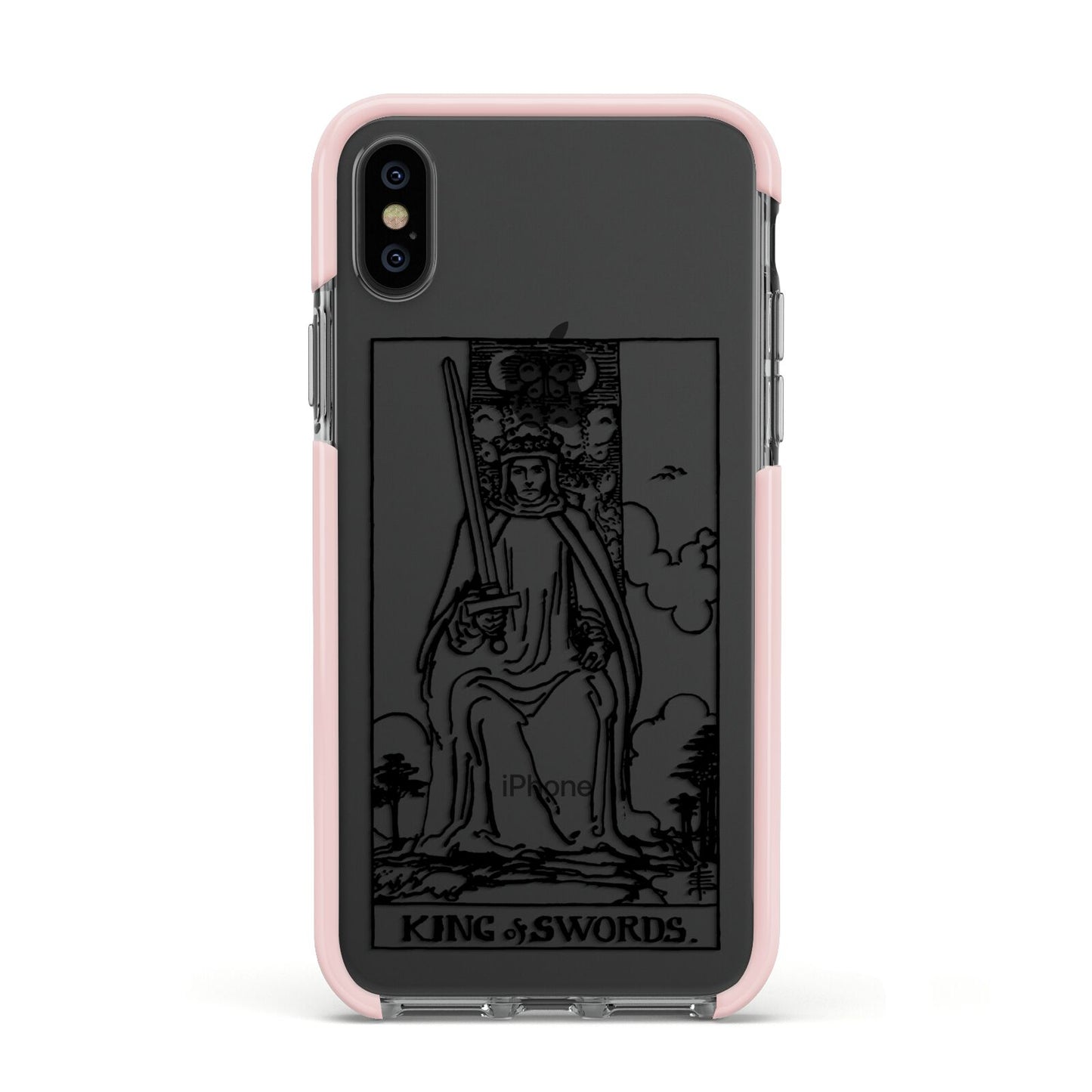 King of Swords Monochrome Apple iPhone Xs Impact Case Pink Edge on Black Phone