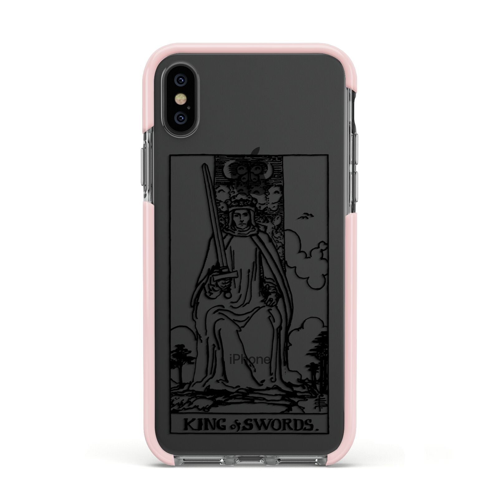 King of Swords Monochrome Apple iPhone Xs Impact Case Pink Edge on Black Phone
