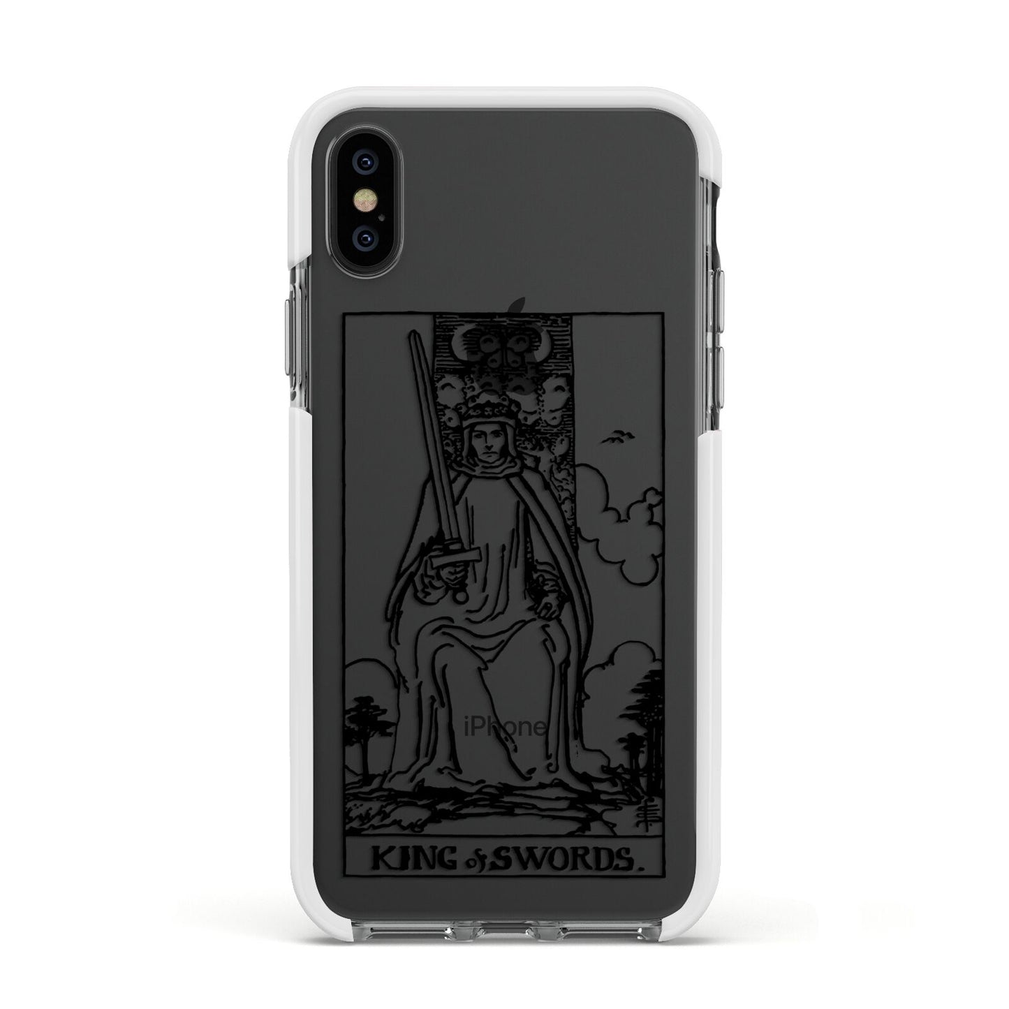 King of Swords Monochrome Apple iPhone Xs Impact Case White Edge on Black Phone
