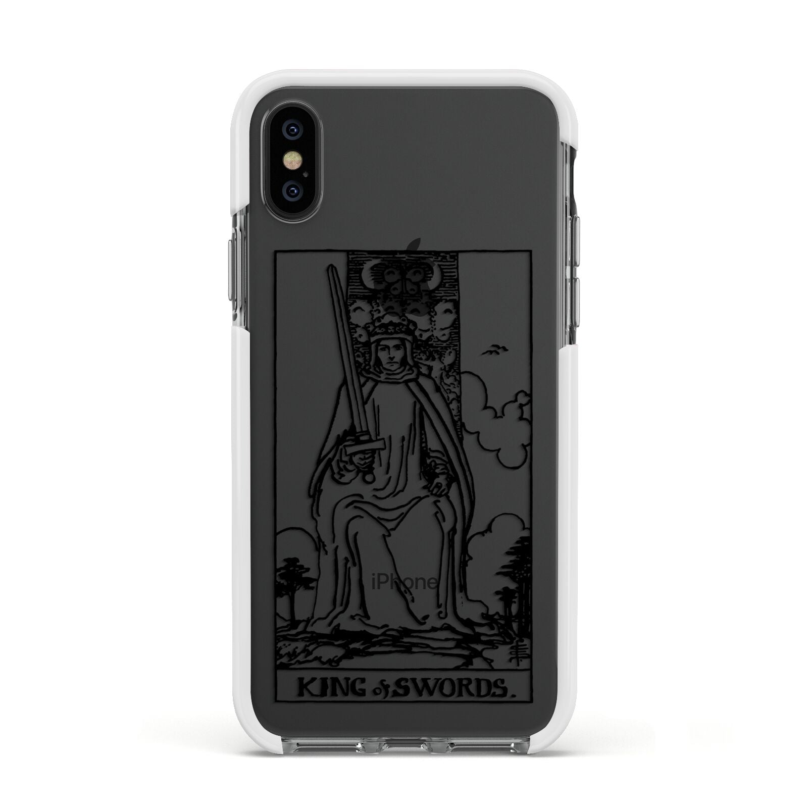King of Swords Monochrome Apple iPhone Xs Impact Case White Edge on Black Phone