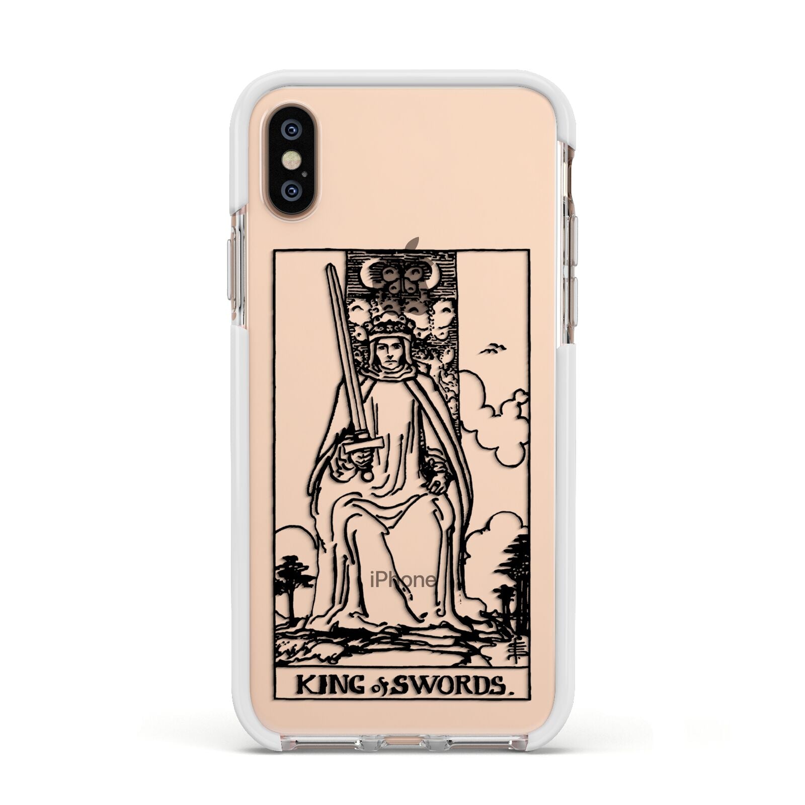 King of Swords Monochrome Apple iPhone Xs Impact Case White Edge on Gold Phone