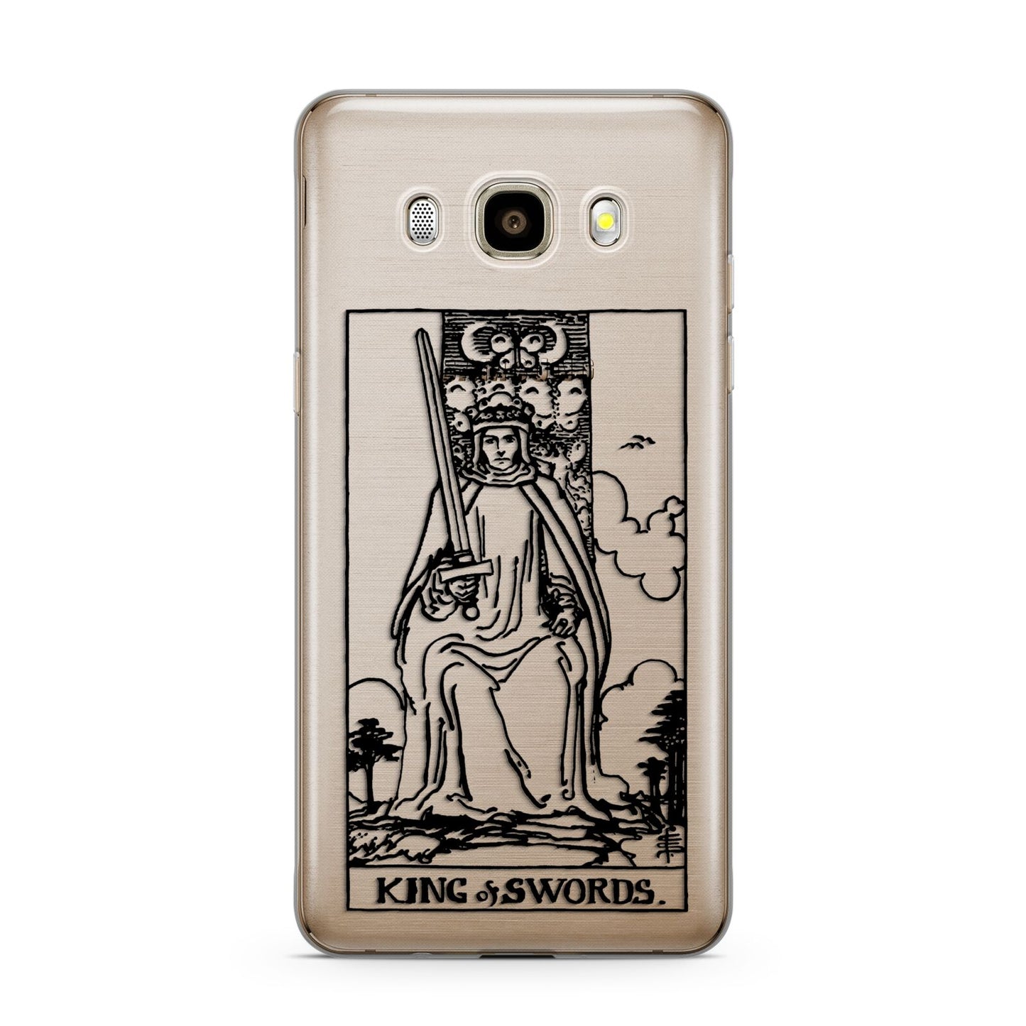 King of Swords Monochrome Samsung Galaxy J7 2016 Case on gold phone