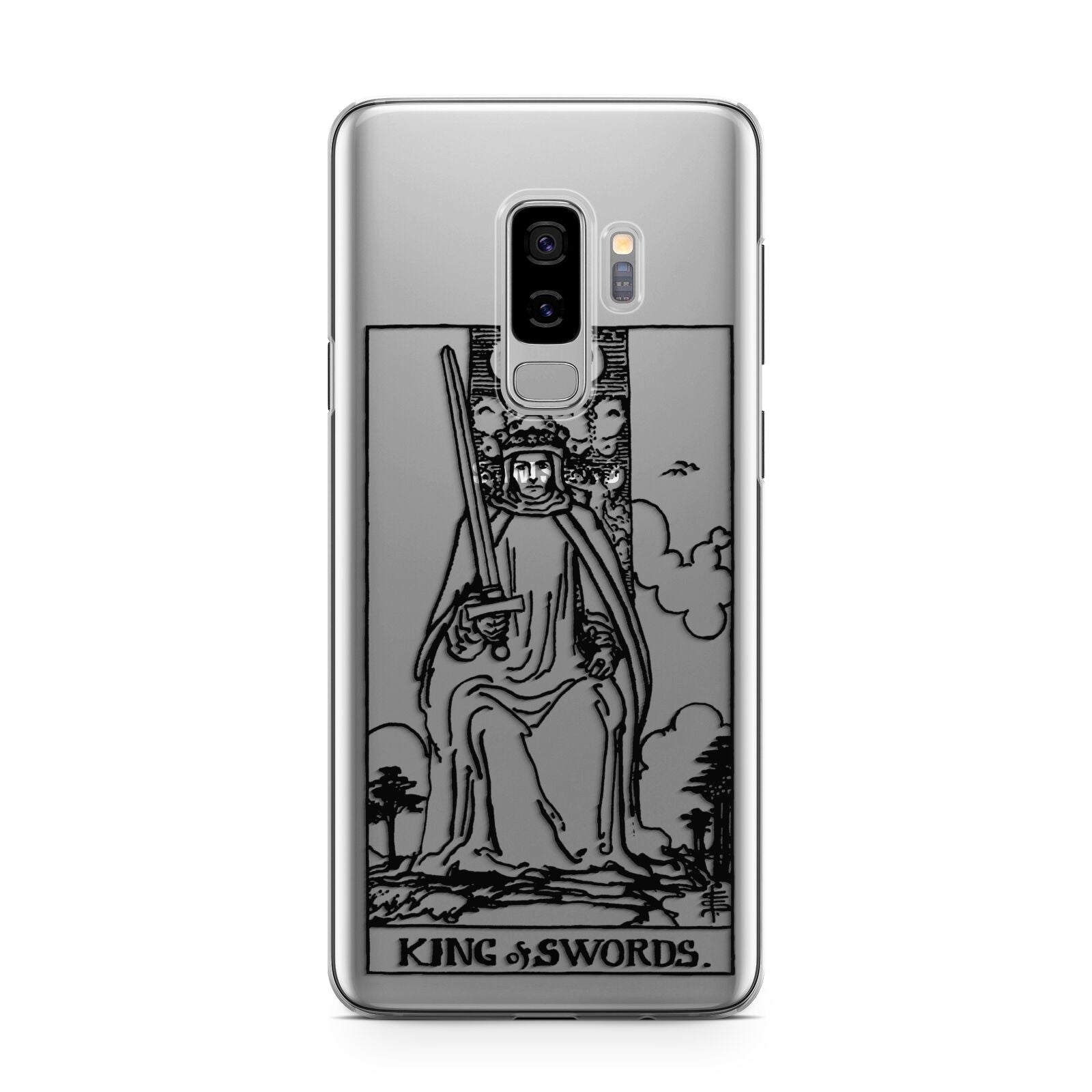 King of Swords Monochrome Samsung Galaxy S9 Plus Case on Silver phone