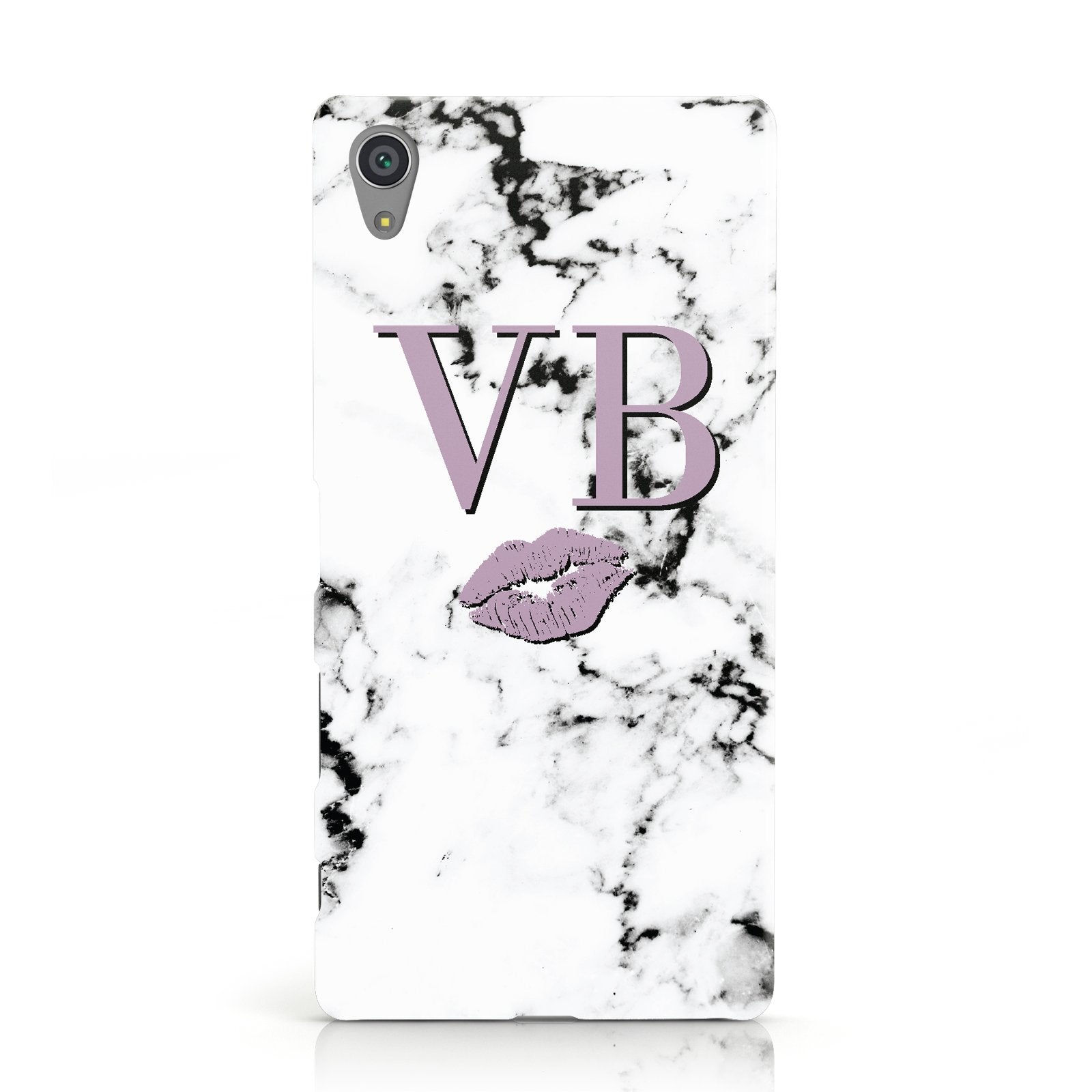 Personalised Lipstick Kiss Initials Marble Sony Xperia Case