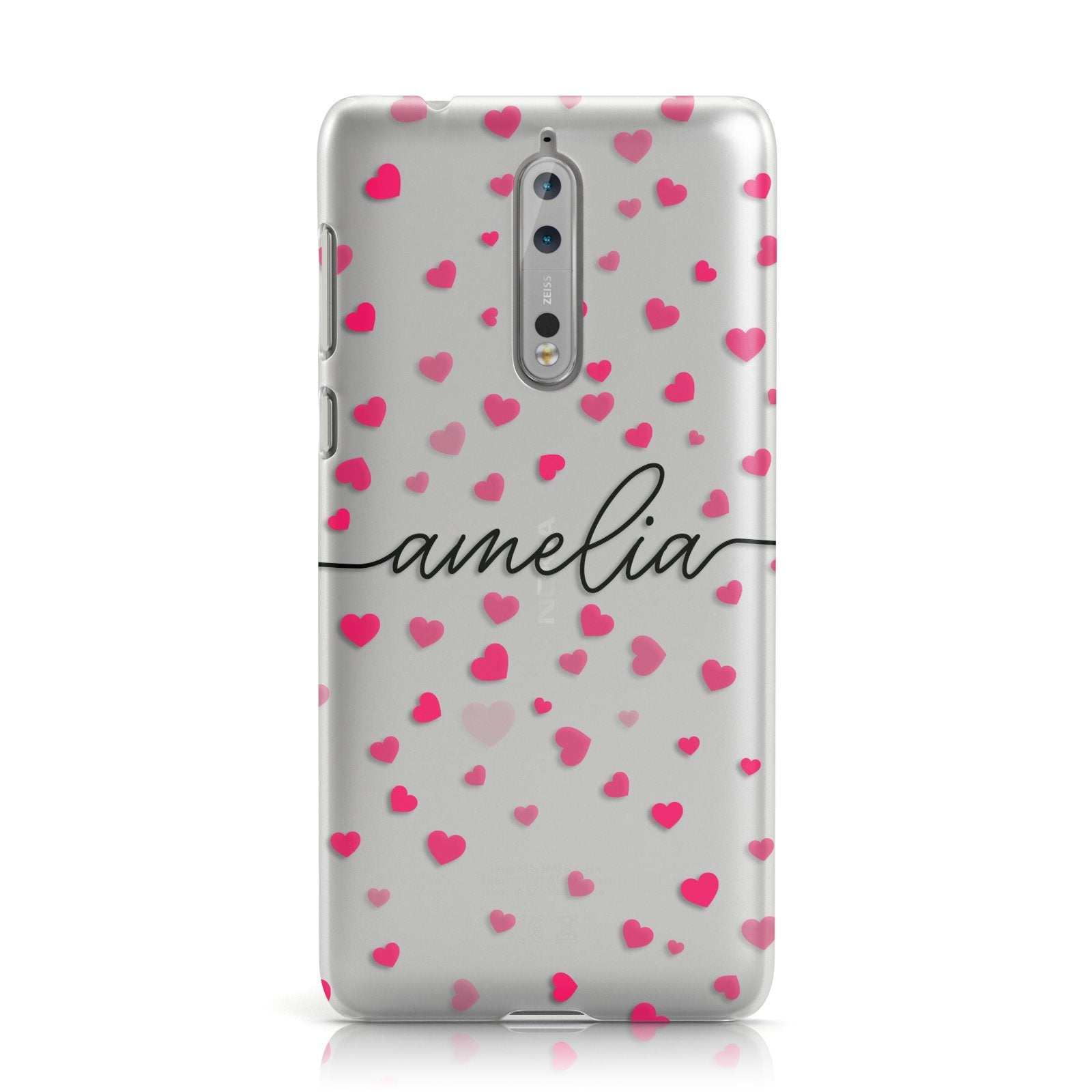 Personalised Love Hearts Clear & Black Name Nokia Case