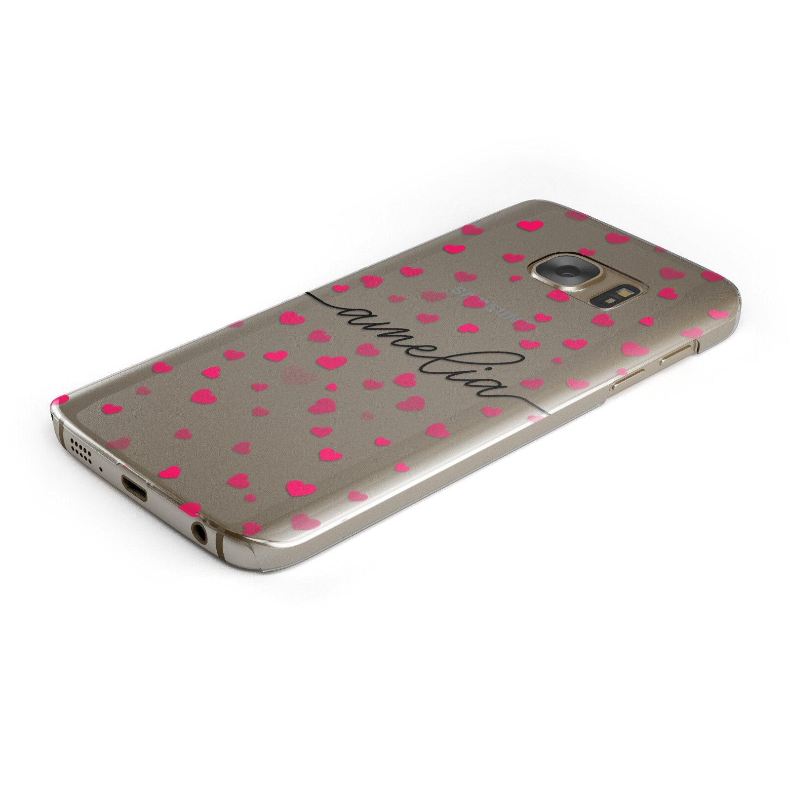 Personalised Love Hearts Clear & Black Name Samsung Galaxy Case Bottom Cutout