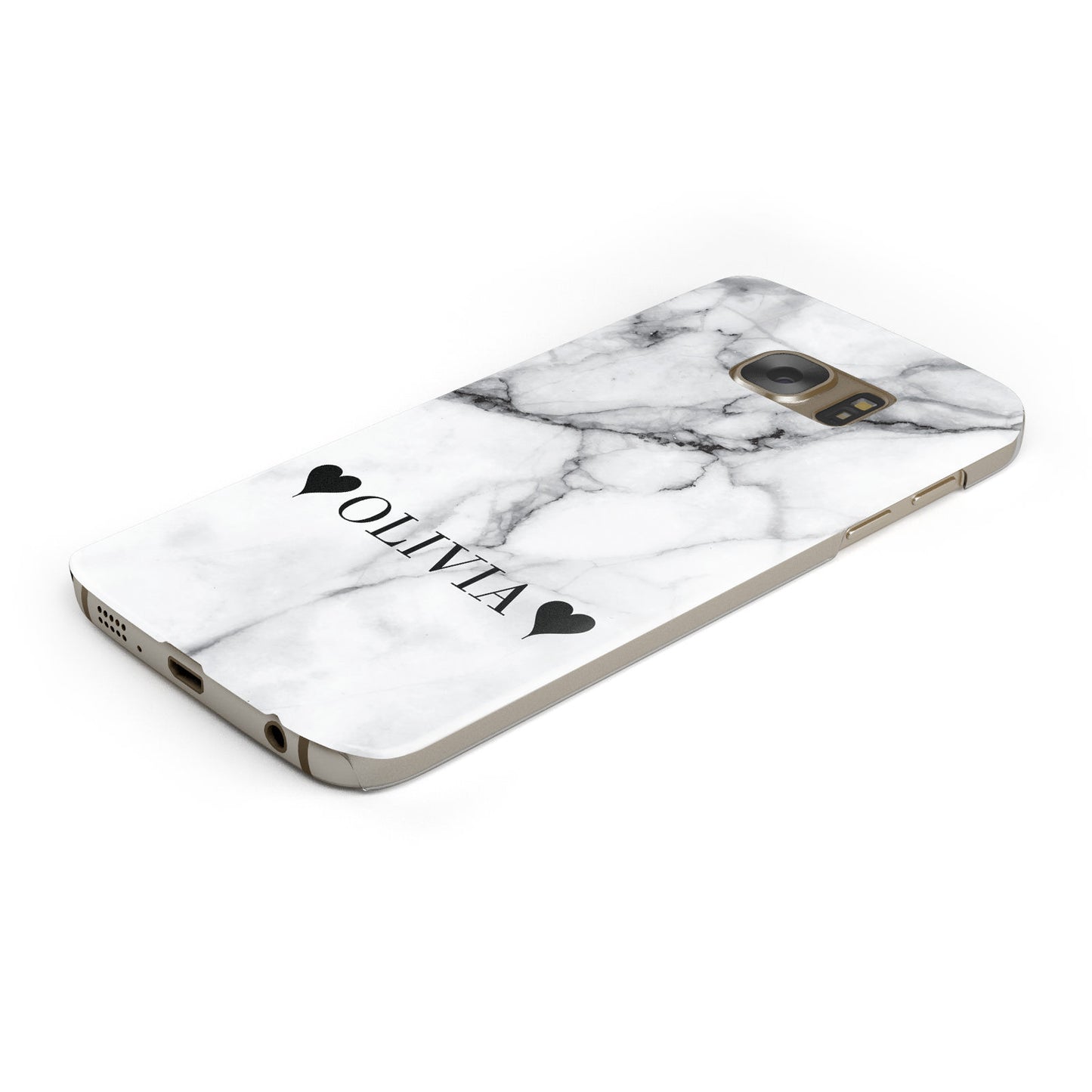 Personalised Love Hearts Marble Name Samsung Galaxy Case Bottom Cutout