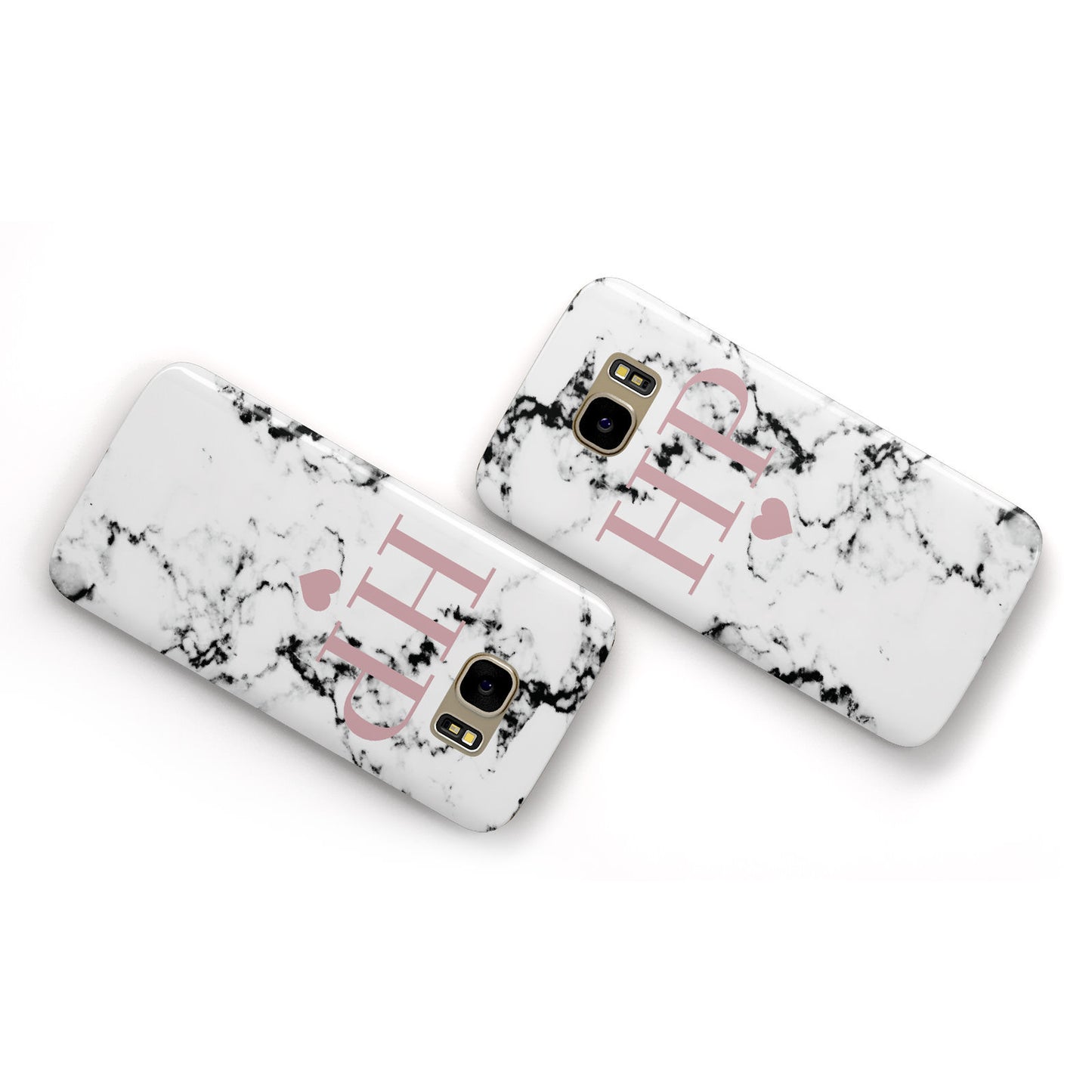 Marble Blush Pink Heart Personalised Samsung Galaxy Case Flat Overview