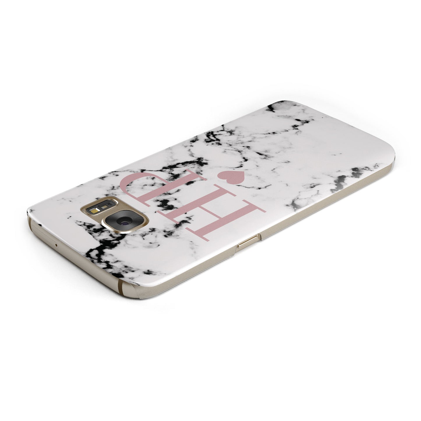 Marble Blush Pink Heart Personalised Samsung Galaxy Case Top Cutout